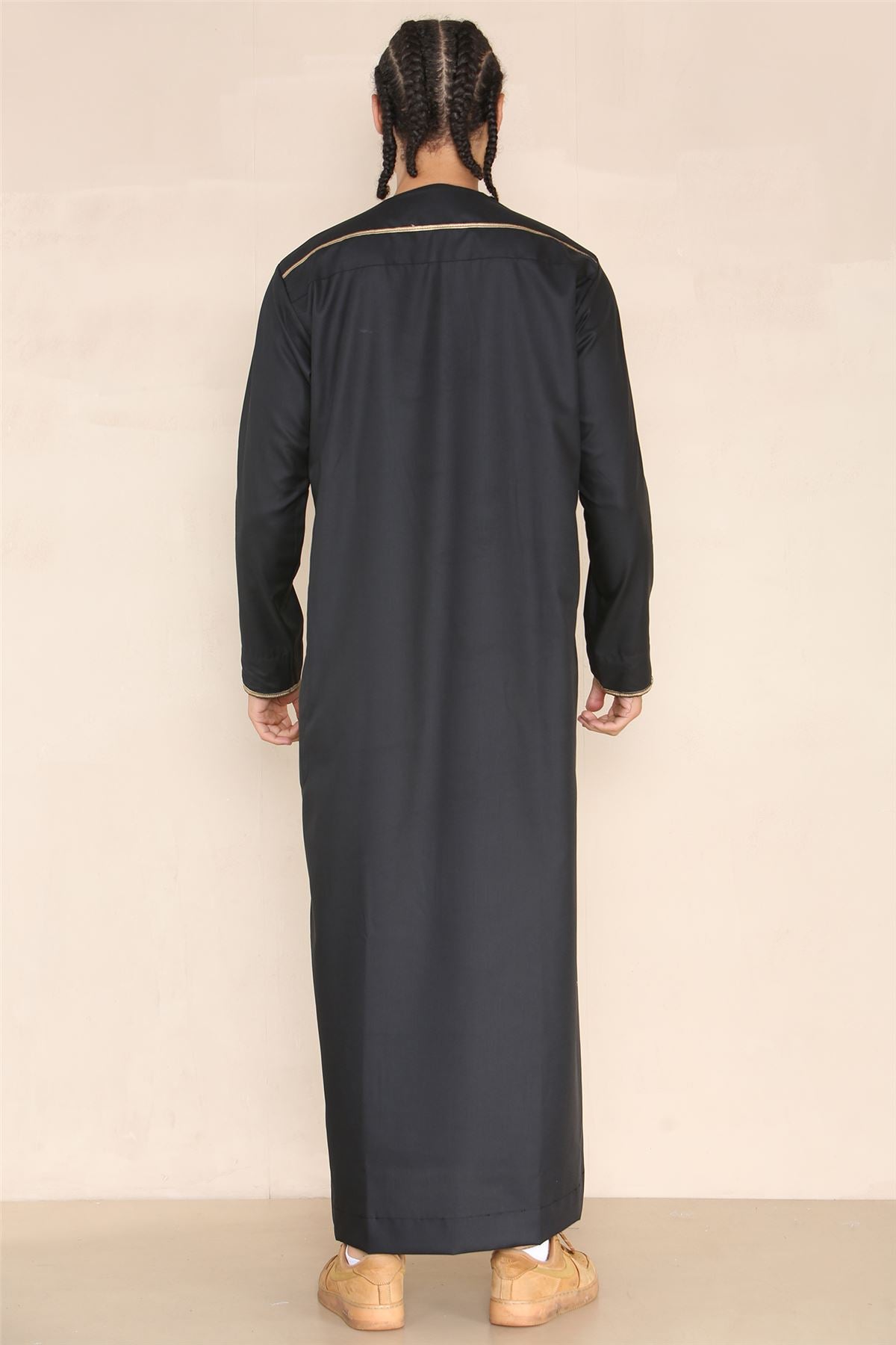 Mens Emirati Omani Thobe Jubba Islamic Clothing Muslim Kaftan Eid Robe Arab String Tassel