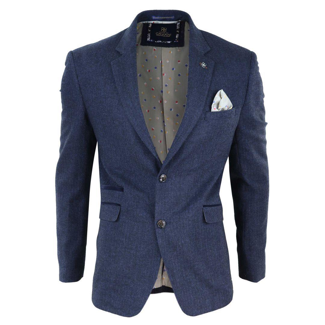 Mens Peaky Blinders Wool Herringbone Tweed Blazer Jacket Blue Brown Vintage - Knighthood Store