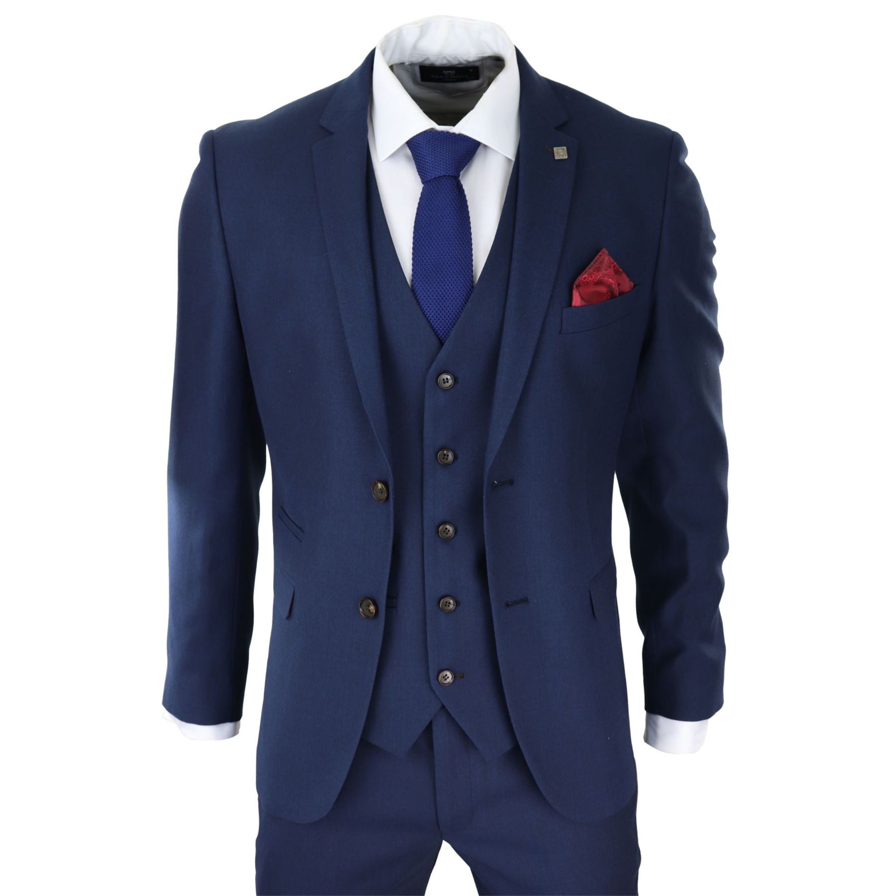 Mens Navy 3 Piece Suit Tailored Fit Smart Formal Classic Wedding Retro Vintage