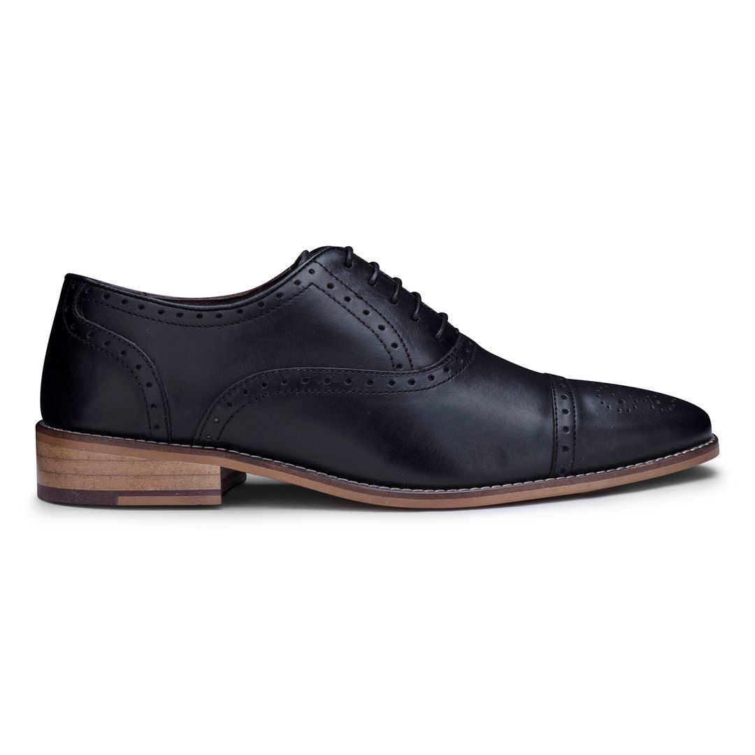 Mens Real Leather Classic Brogues Black Laced Shoes Smart Formal Leather Vintage - Knighthood Store