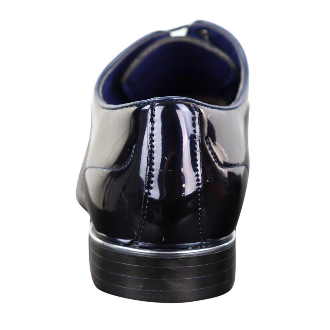 Mens Laced Shoes Shiny Patent Italian Design Silver Metal Classic Smart Formal - Knighthood Store