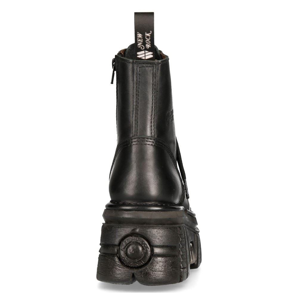 New Rock M-NewMILI083-S21 TOWER COMBAT BOOTS Black Leather Platform Biker Shoes - Knighthood Store