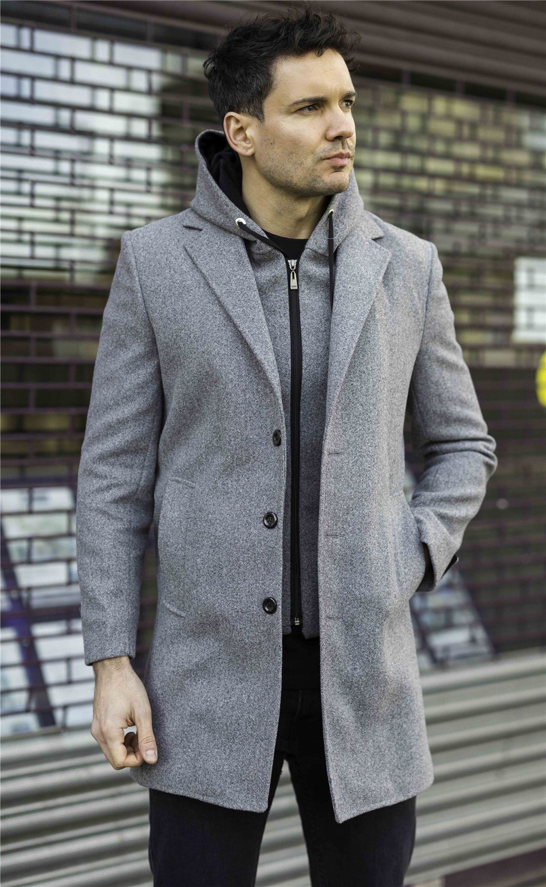 Men's Hooded Wool Blend Classic Overcoat