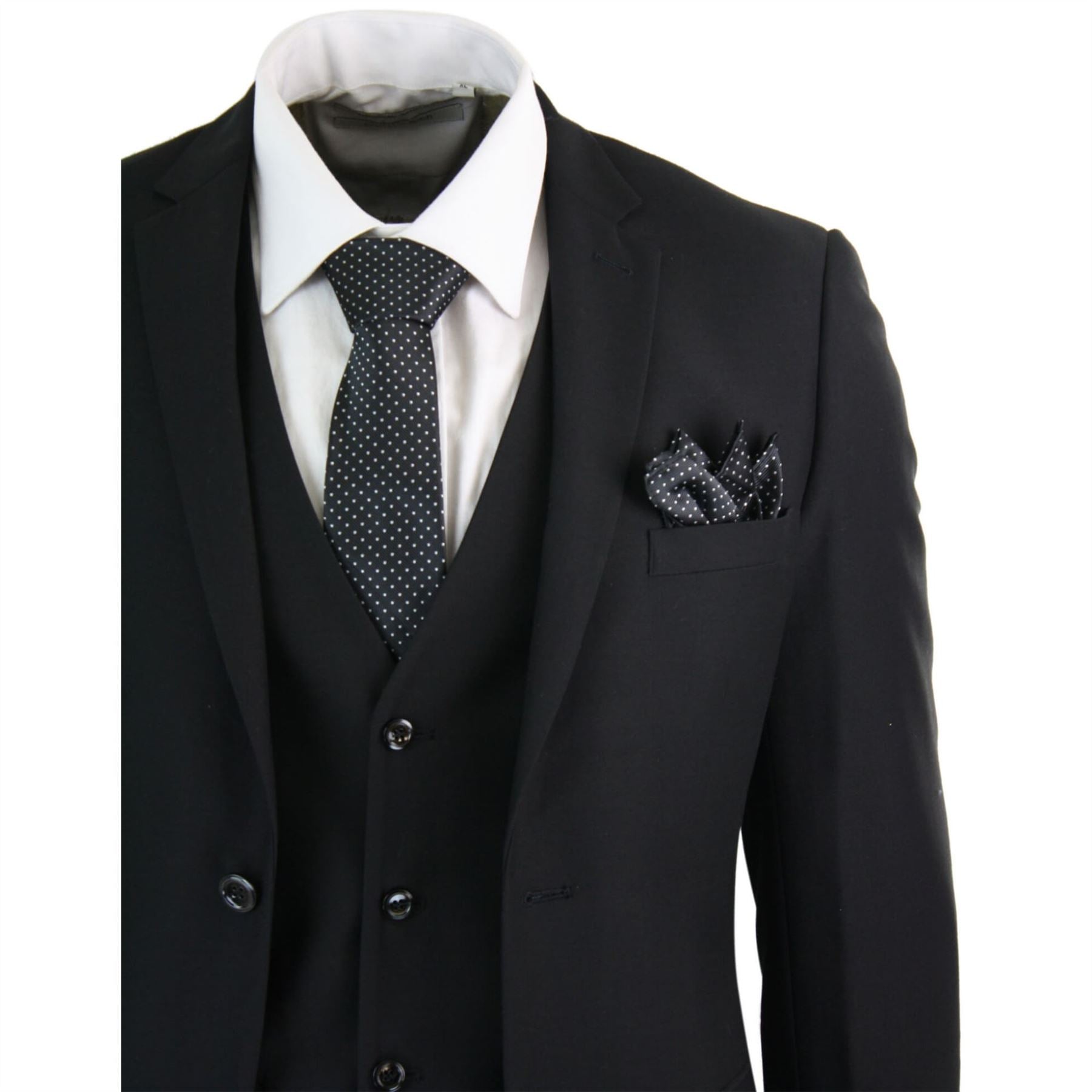 Mens 3 Piece Black Tailored Fit Complete Suit Classic Doorman Morning Funeral