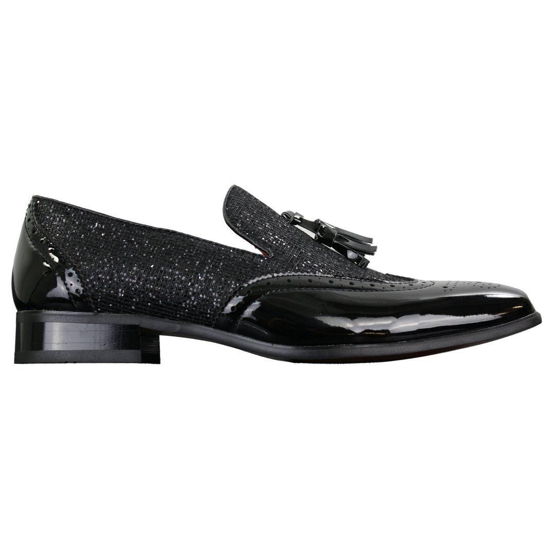 Mens Smart Party Shiny Tassle Shoes Red Silver Black Gold Slip On Patent Leather - Knighthood Store