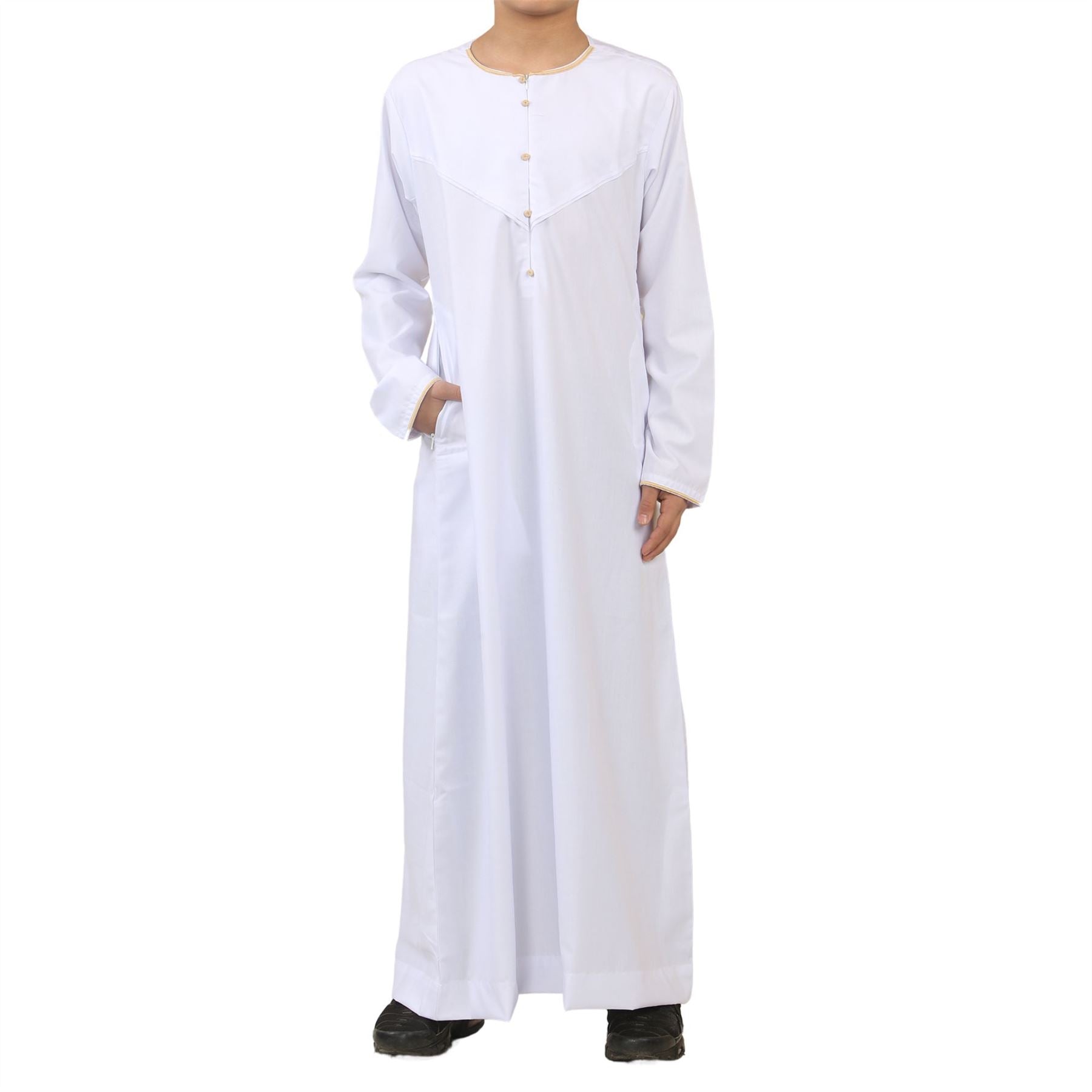 Boy's Thobe Emirati Omani Jubba Islamic Clothing Muslim Kaftan Eid Robe Arab Gold Embroidery