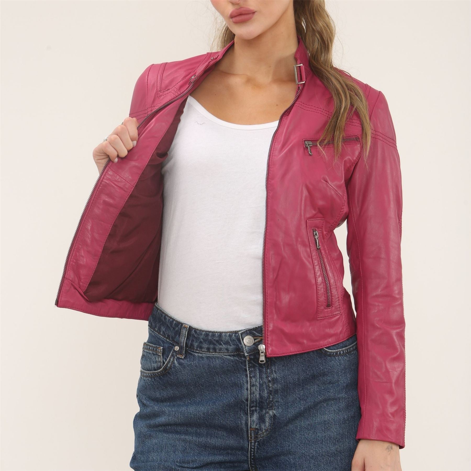 Women's Real Leather Classic Racer Style Biker Jacket