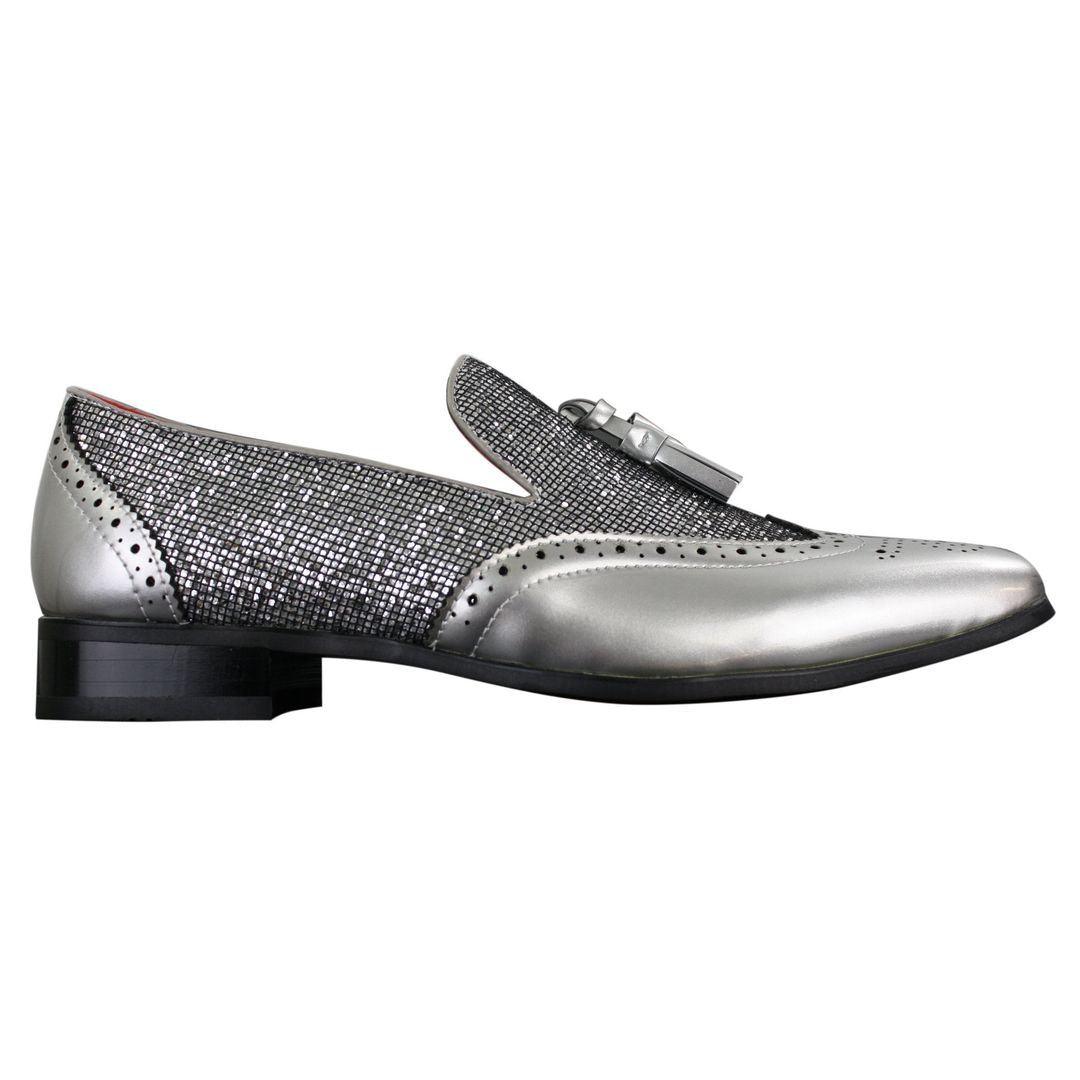Mens Smart Party Shiny Tassle Shoes Red Silver Black Gold Slip On Patent Leather - Knighthood Store