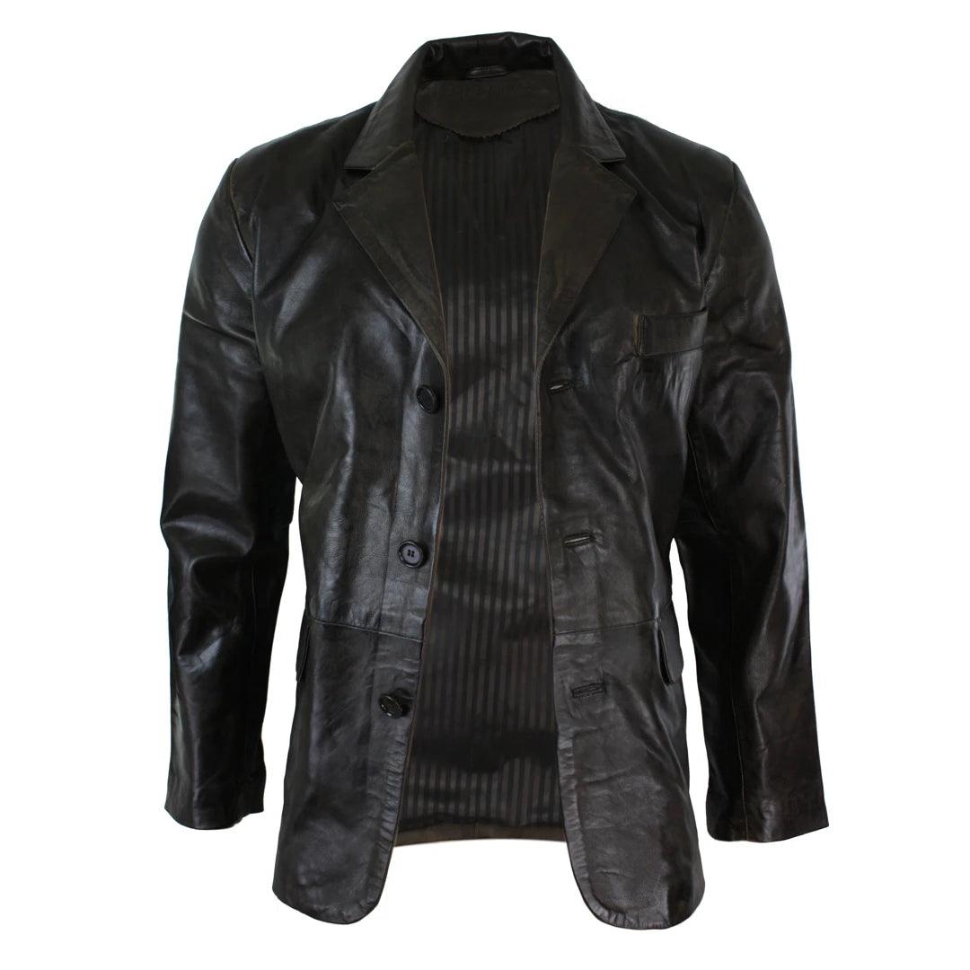 Mens Classic 2 Button Blazer Jacket Distressed Brown Soft Genuine Real Leather - Knighthood Store