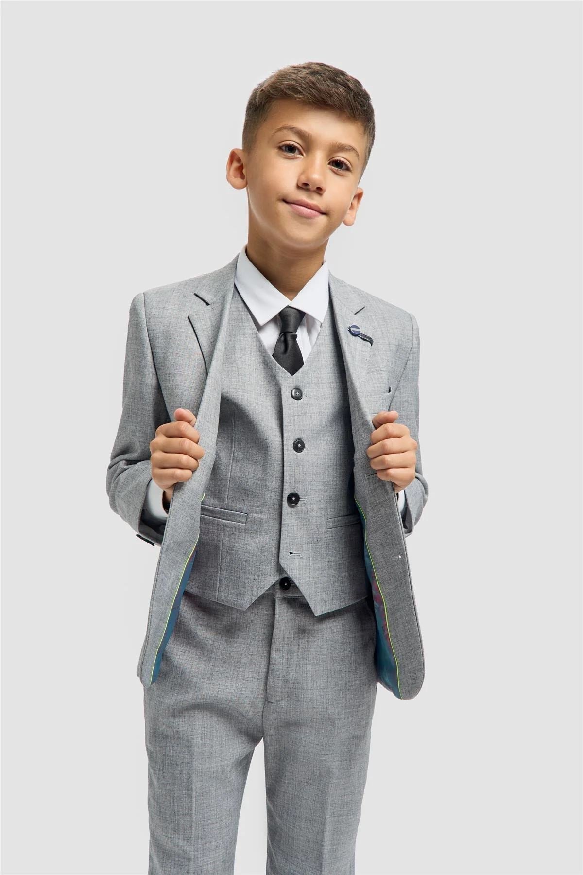 Boys Suit Grey 3 Piece Tailored Fit Classic Formal Outfit