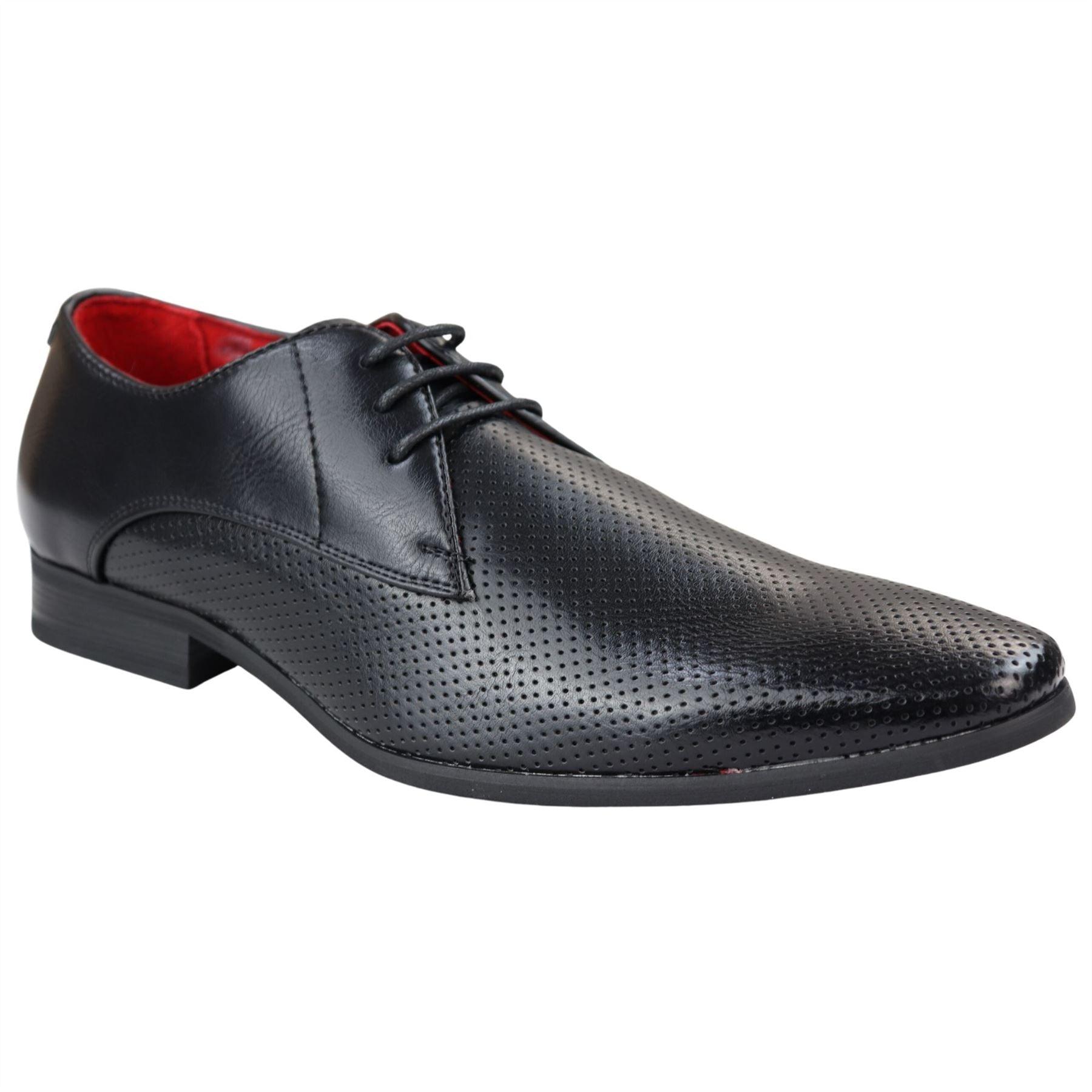 Mens Shoes Smart Formal Perforated Pointed Laced Black Red White Patent Leather PU - Knighthood Store