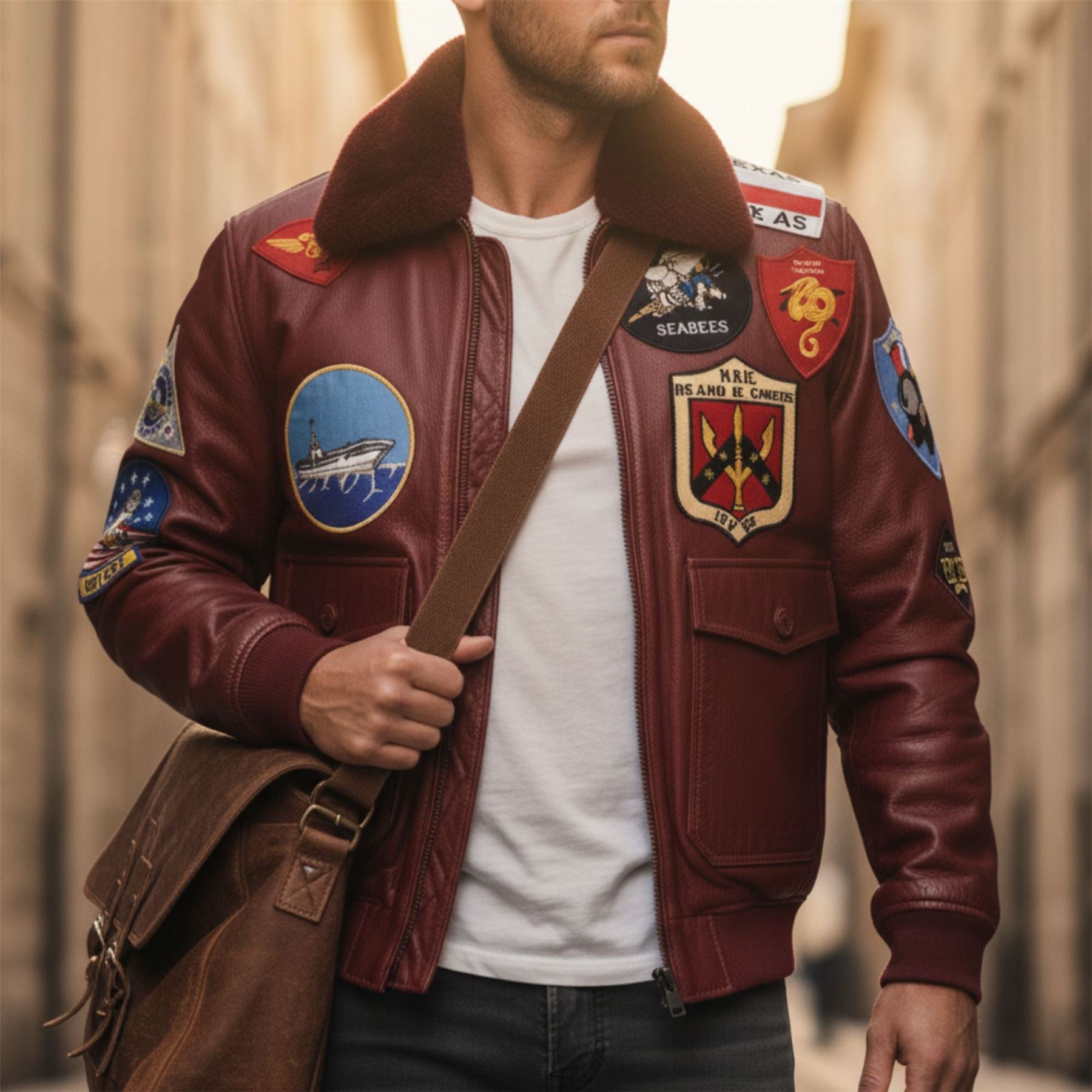 Men's Cowhide Top Gun Maverick Leather Aviator Bomber Jacket