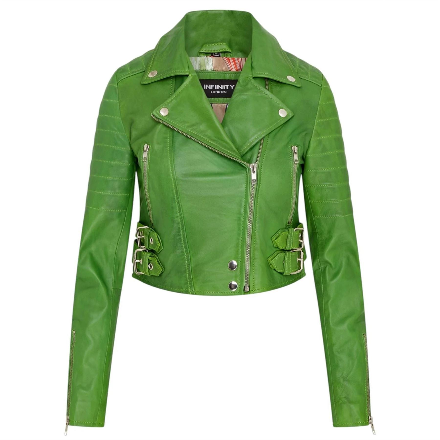Women's Real Leather Short Cropped Length Biker Jacket