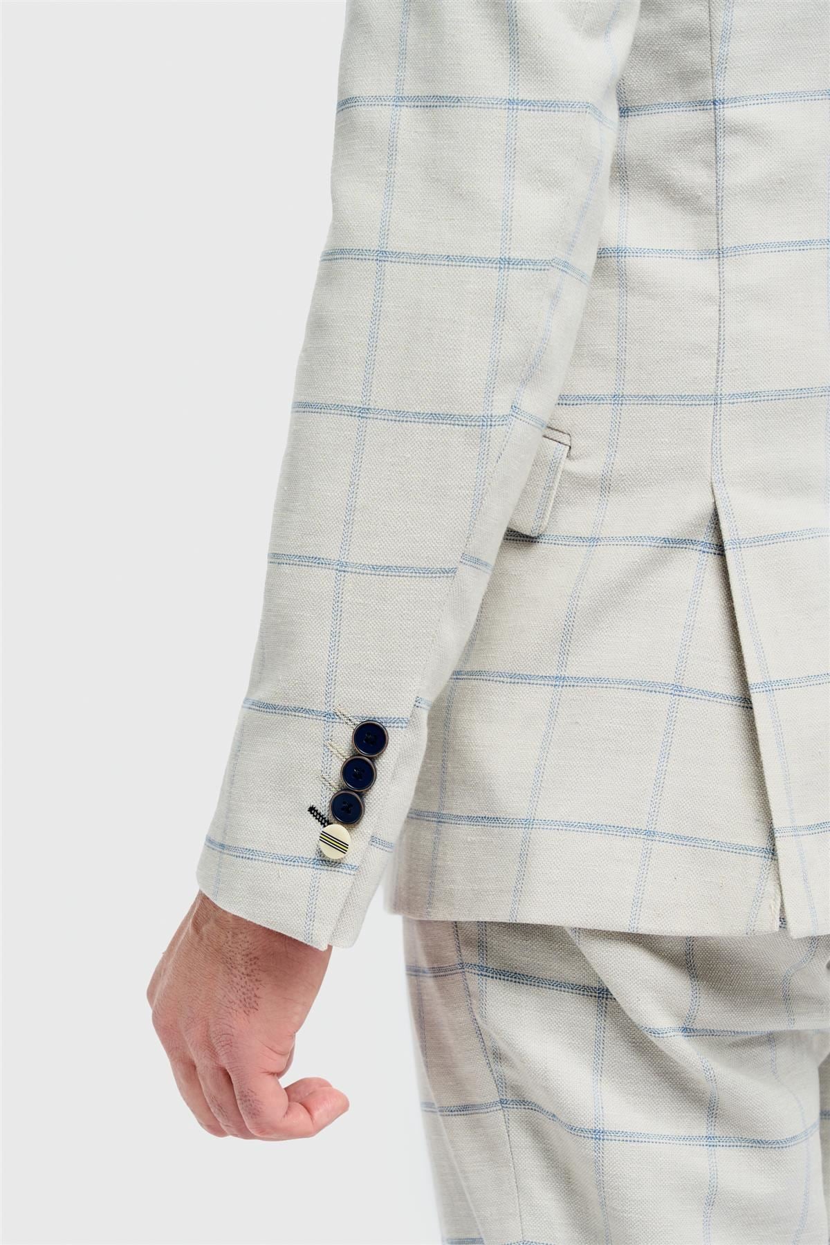 Men's Suit Grey 2 Piece Lightweight Linen Checked Formal Dress Suits