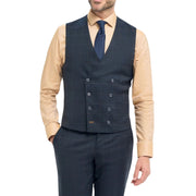 Men's Waistcoat Navy Check Tailored Fit Double Breasted Vest