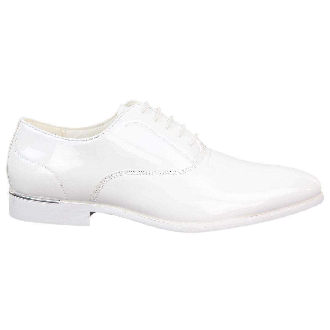 Mens Laced Shoes Shiny Patent Italian Design Silver Metal Classic Smart Formal - Knighthood Store