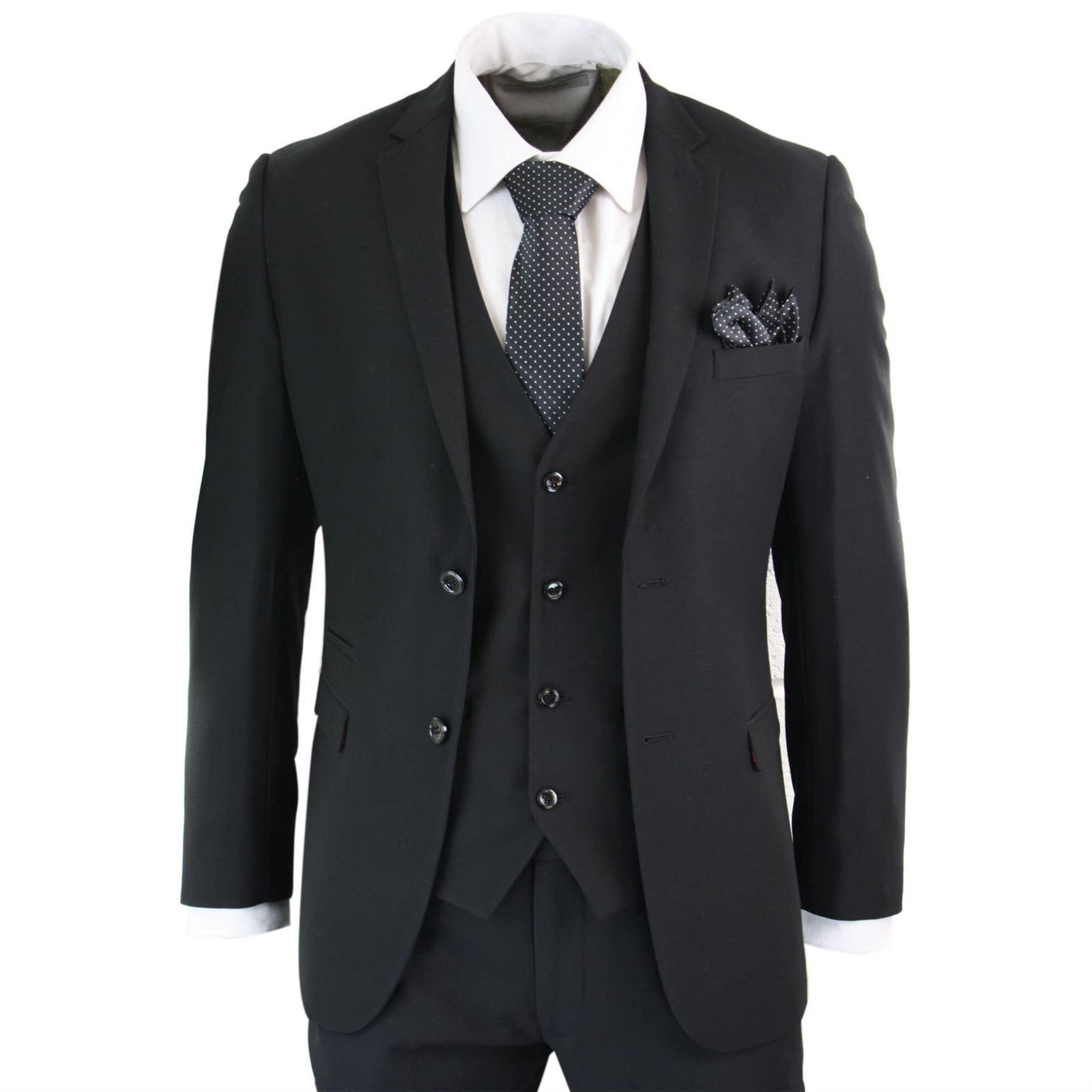 Mens 3 Piece Black Tailored Fit Complete Suit Classic Doorman Morning Funeral