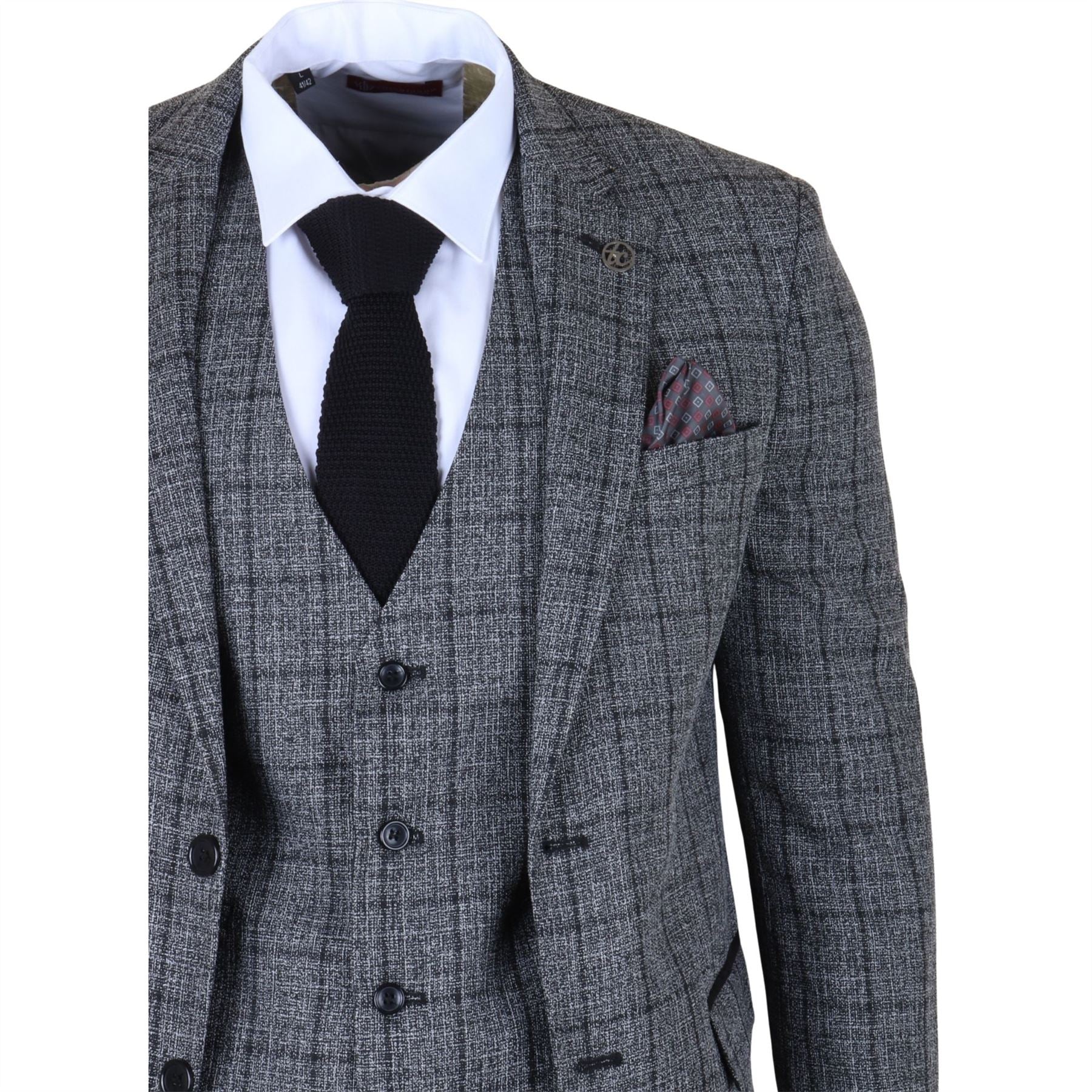 IM11 - Men's Charcoal 3 Piece Tailored Fit Check Suit