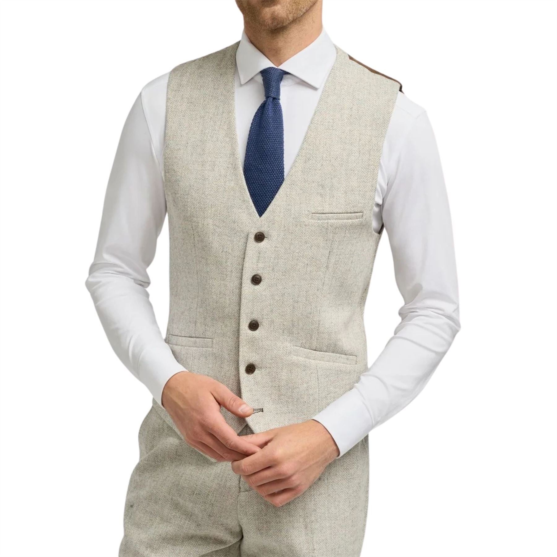 Thomas - Men's Grey Wool Blend Herringbone Tweed Waistcoat