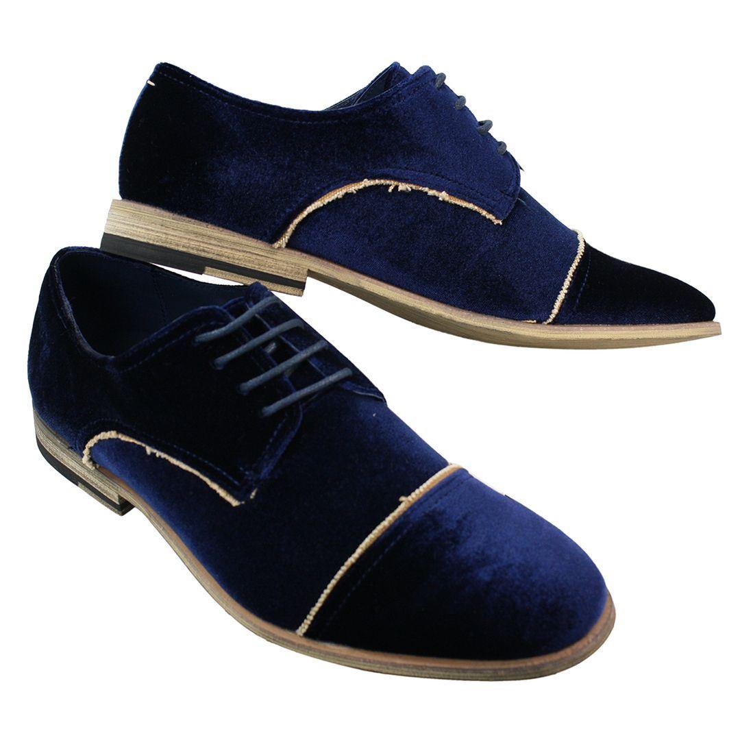 Mens Velvet Feel Shoes Blue Black Laced Smart Casual 5 6 7 8 9 10 11 - Knighthood Store