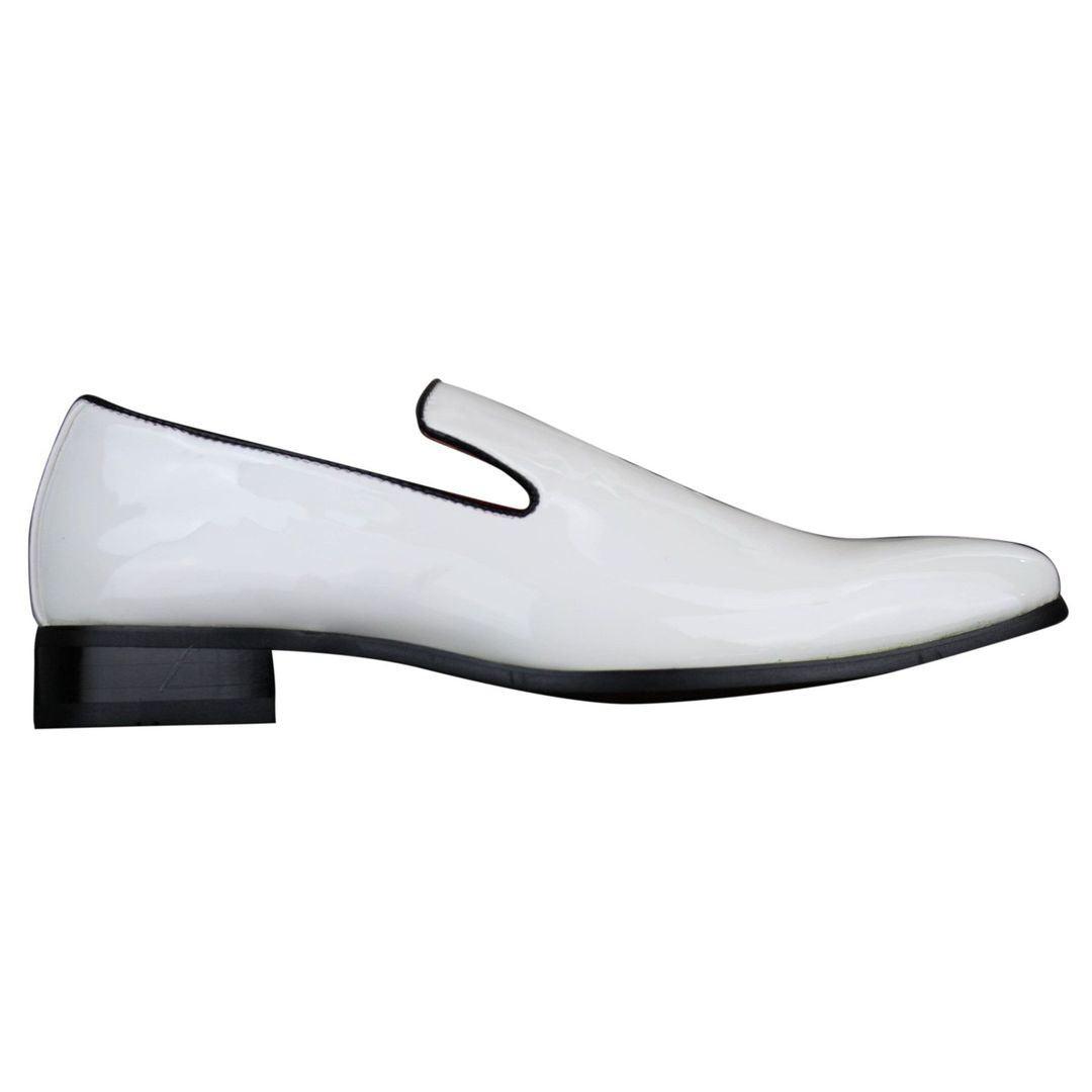 Mens Slip On Patent Shiny Driving Loafers Shoes Leather Smart Casual White Black - Knighthood Store