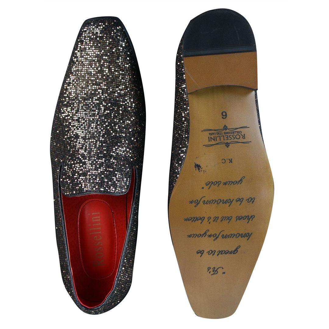 Mens Shiny Silver Gold Black Slip On Glitter Shoes Party Smart Patent Leather - Knighthood Store