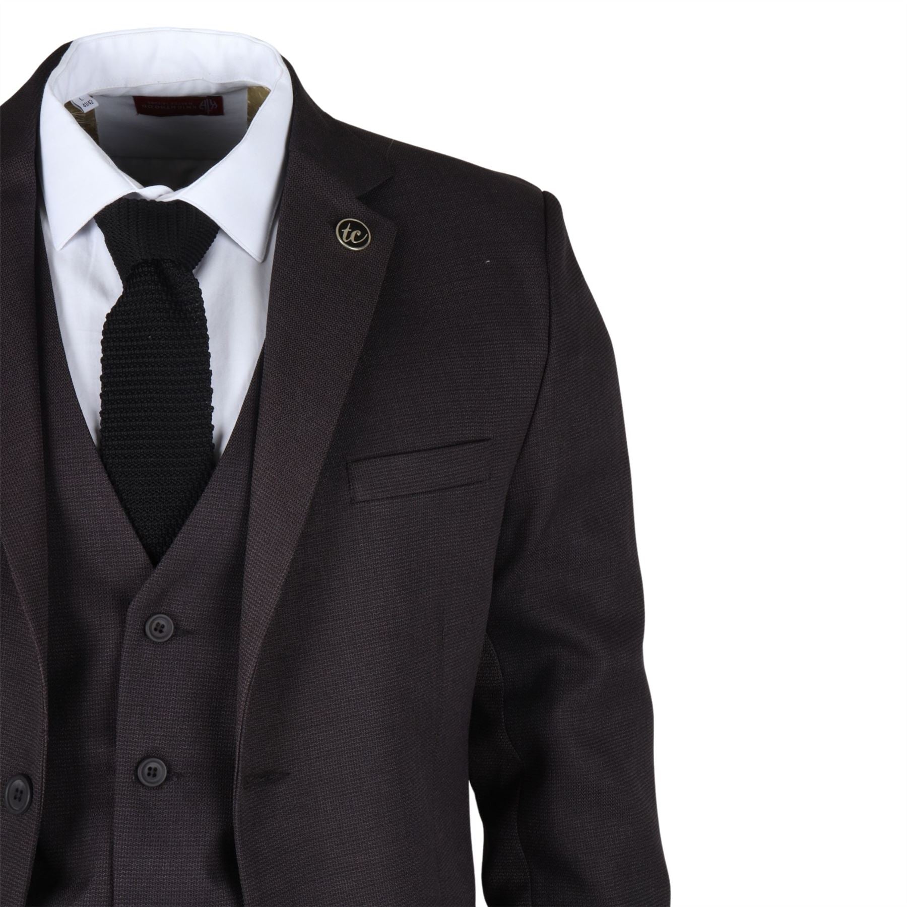 Men's Suit 3 Piece Charcoal Grey Classic Birdseye Wedding Formal Dress