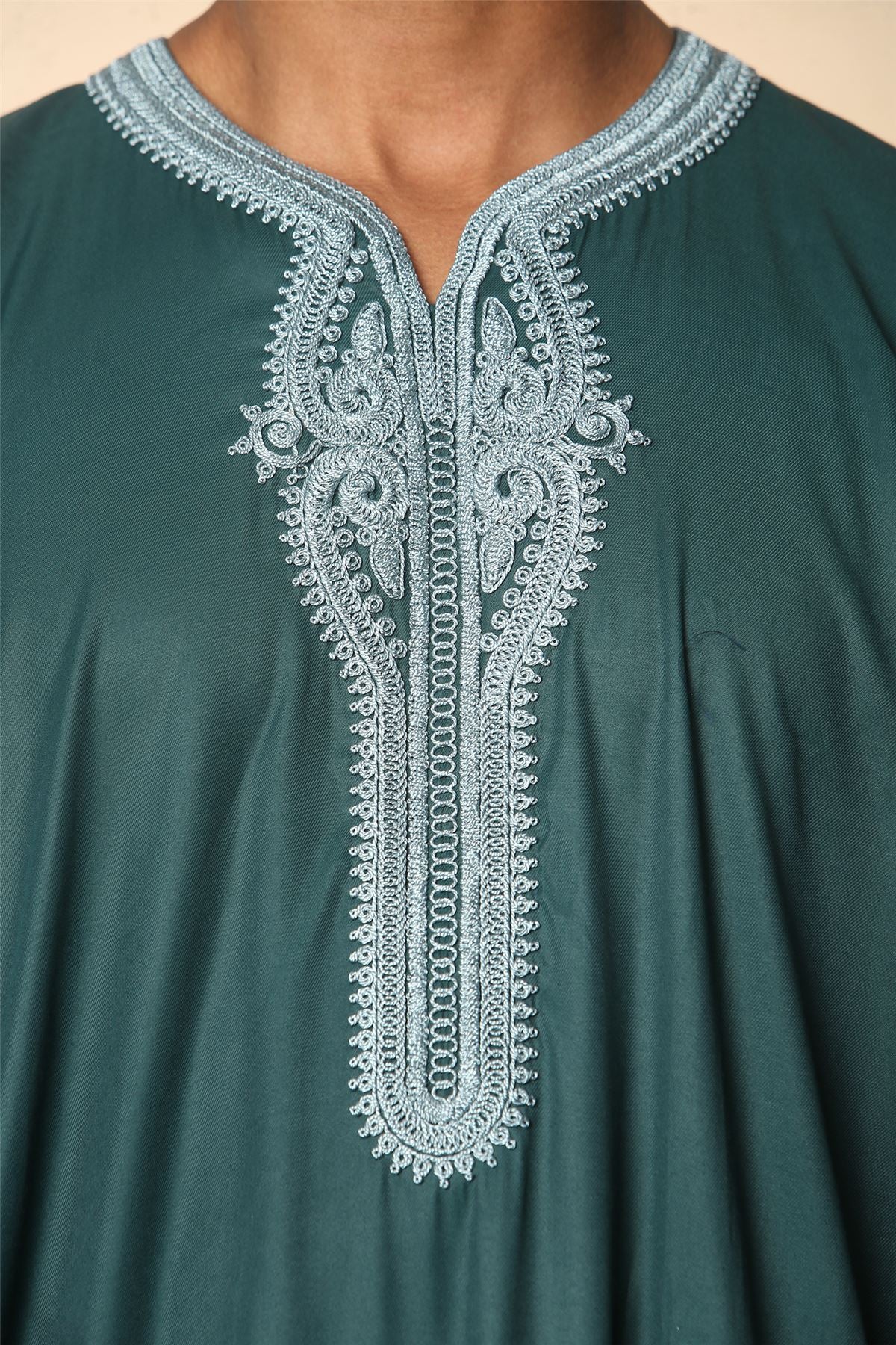 Men's Moroccan Thobe Short Sleeve Gandoura Embroidery Kaftan