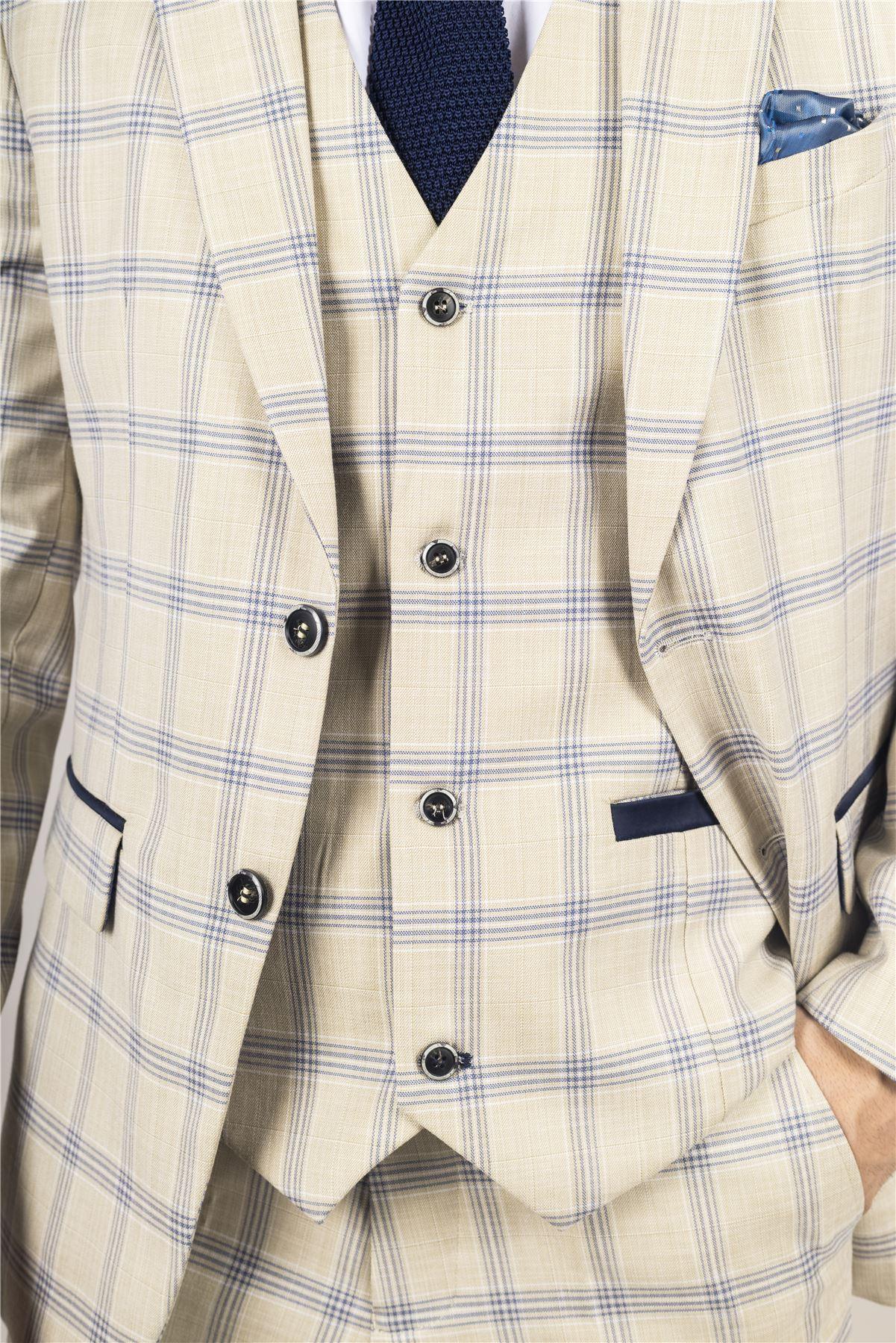 Men's Blazer Beige Checked Classic Sport Coat Plaid Tailored Fit - Knighthood Store