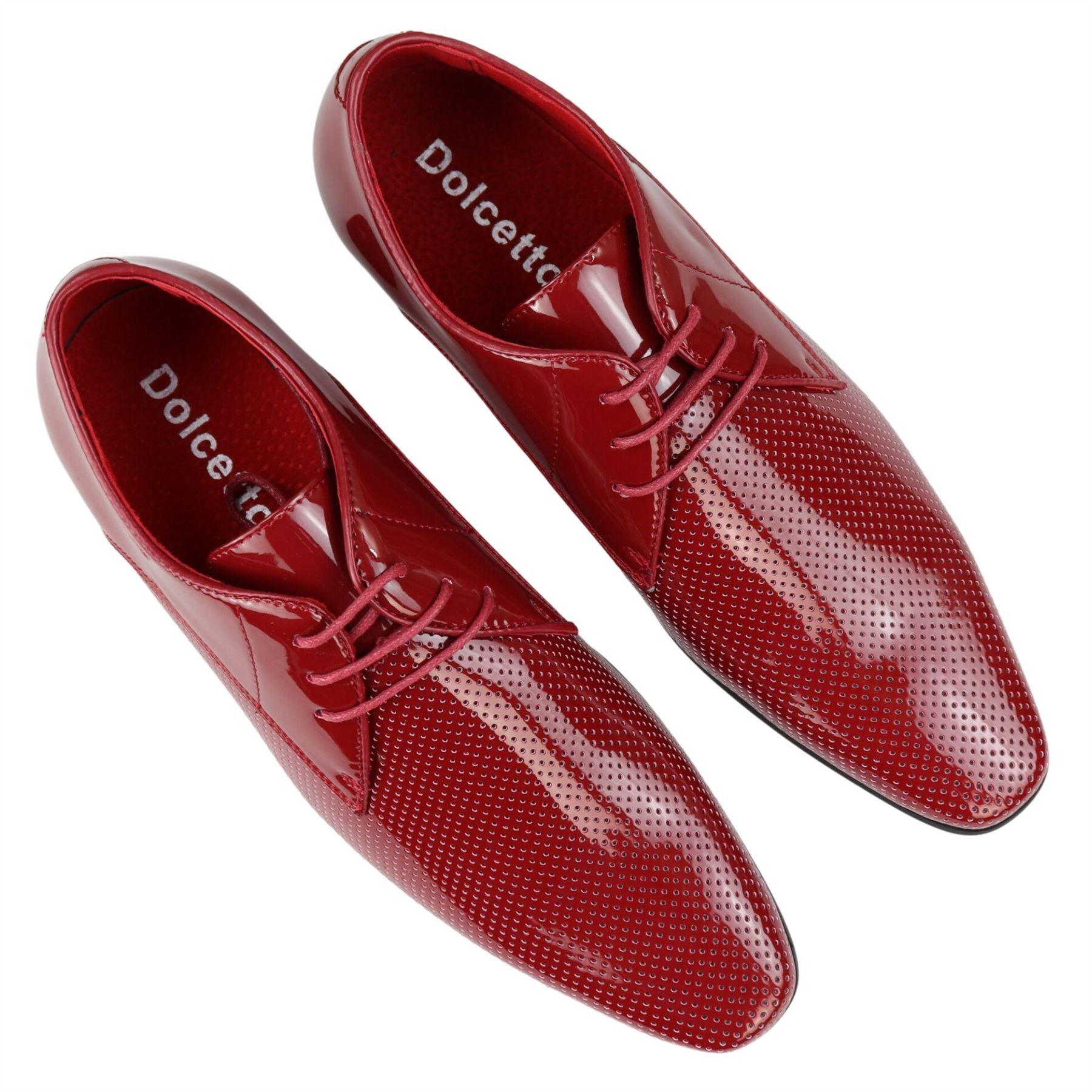 Mens Shoes Smart Formal Perforated Pointed Laced Black Red White Patent Leather PU - Knighthood Store