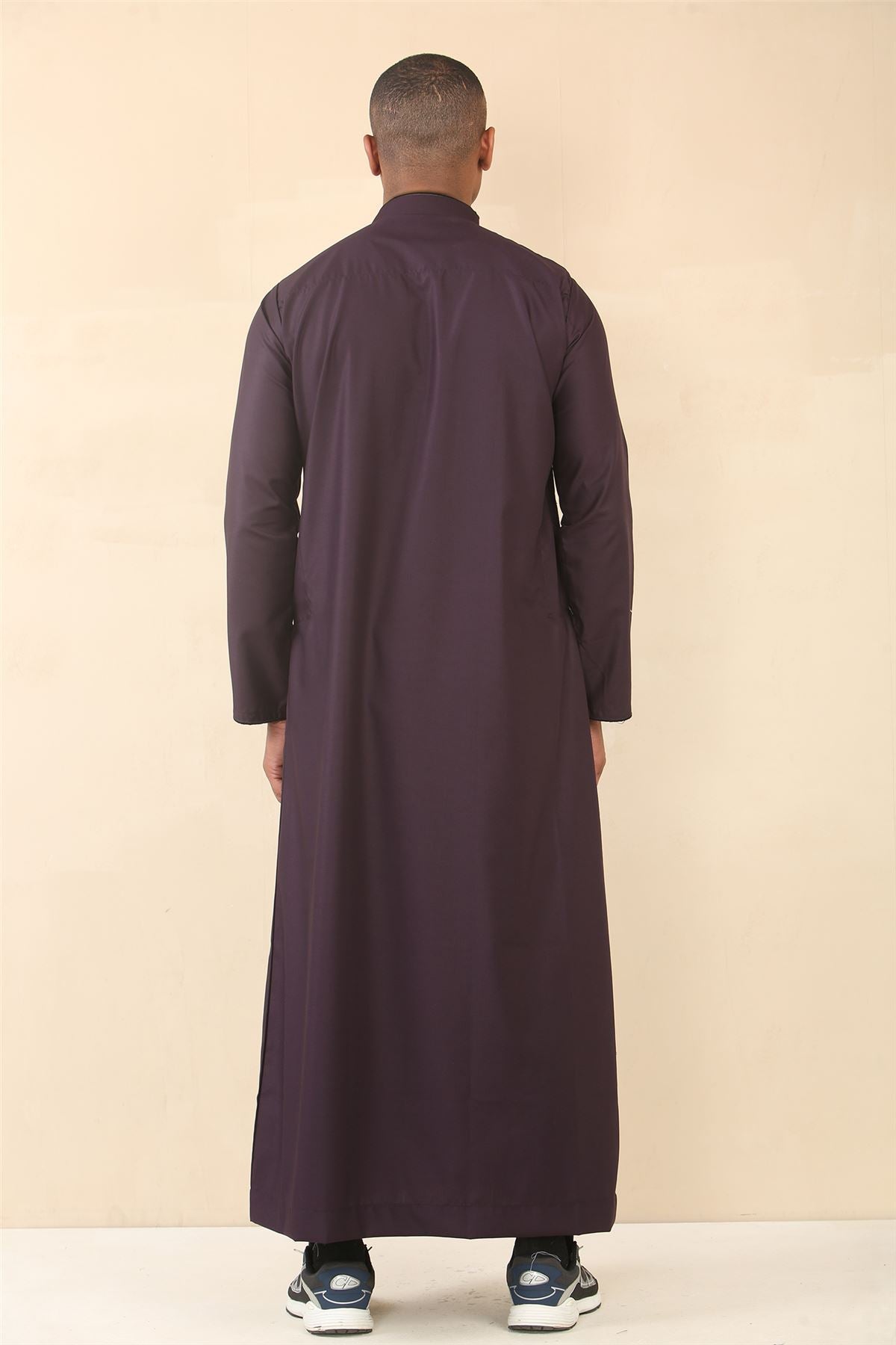 Mens Thobe Jubba Nehru Stand Collar Islamic Clothing Muslim Kaftan Embroidery Eid Robe Saudi | Purple