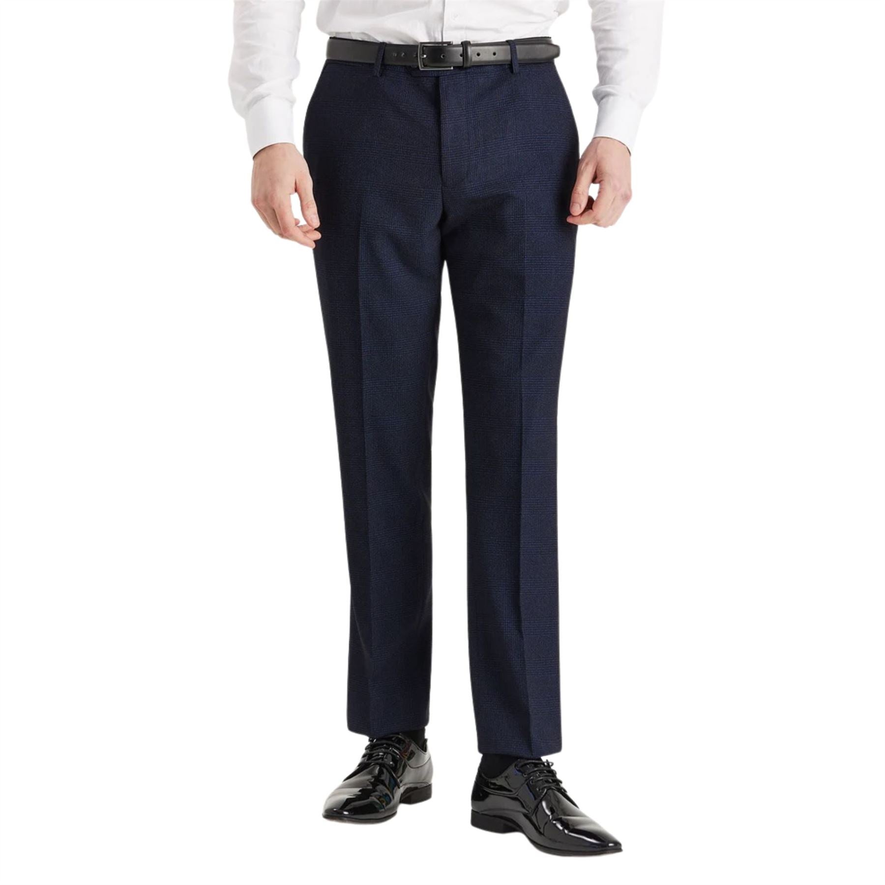 Regent - Men's Navy Plaid Check Trousers