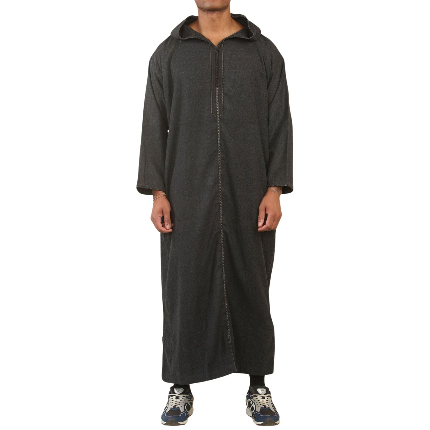 Men's Moroccan Thobe Hooded Djellaba Jubba Islamic Clothing Kaftan Eid Robe Arab Warm Coat