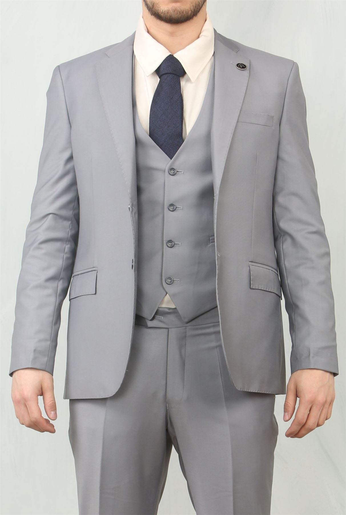 IM30 - Men's Grey 3 Piece Stitch Lapel Formal Suit