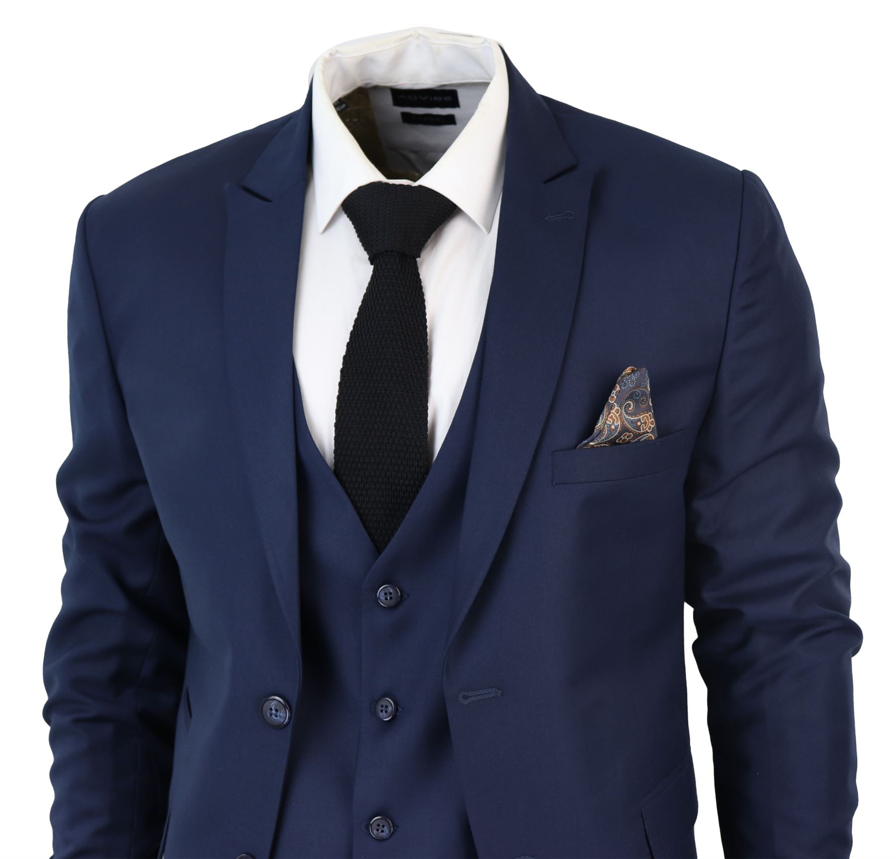 Men's Classic Navy Blue Suit 3 Piece Tailored Fit Vintage Office Wedding Prom