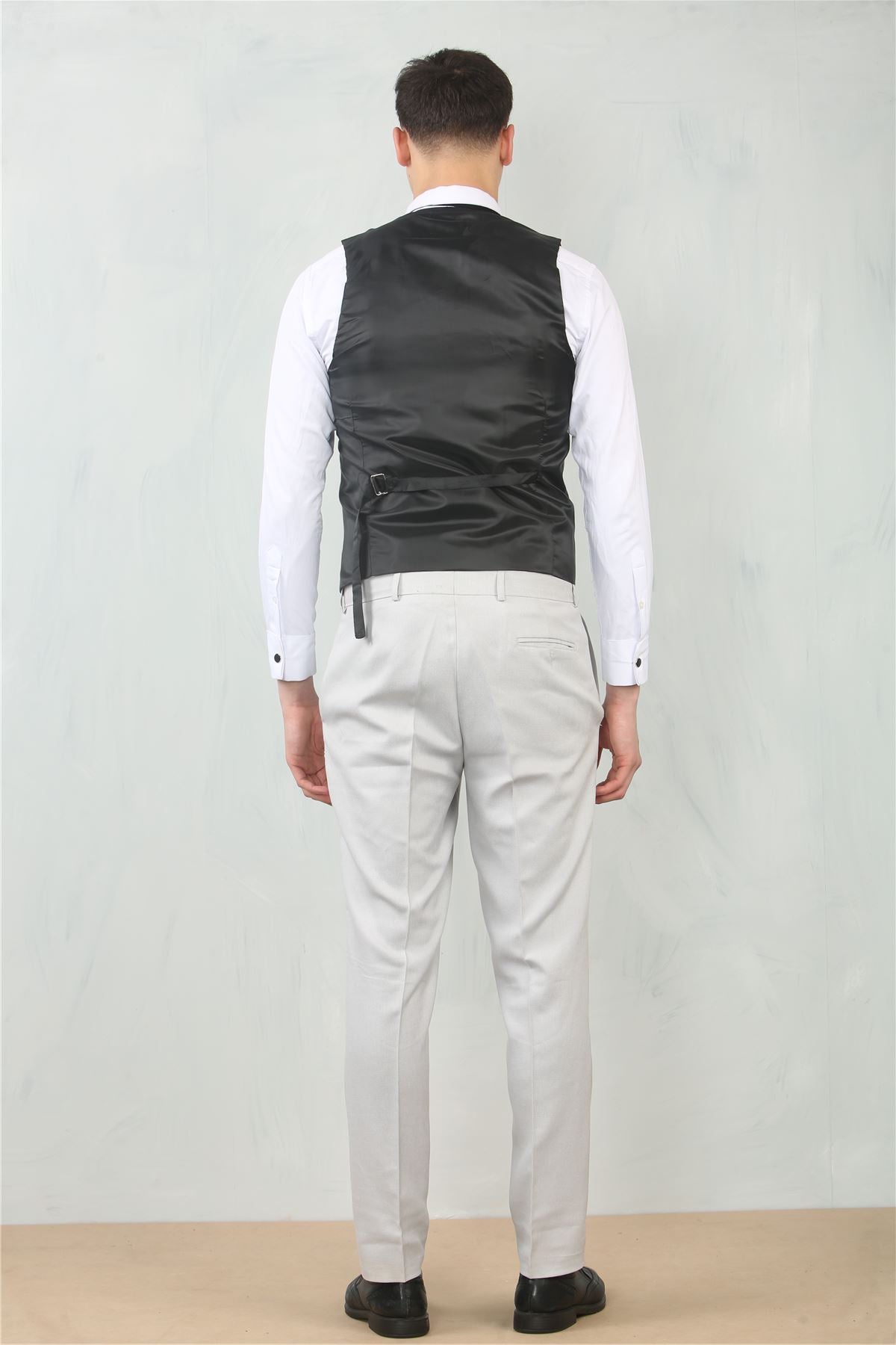 Men's 3 Piece Suit Stone Light Grey Tailored Fit Wedding Classic Prom Formal