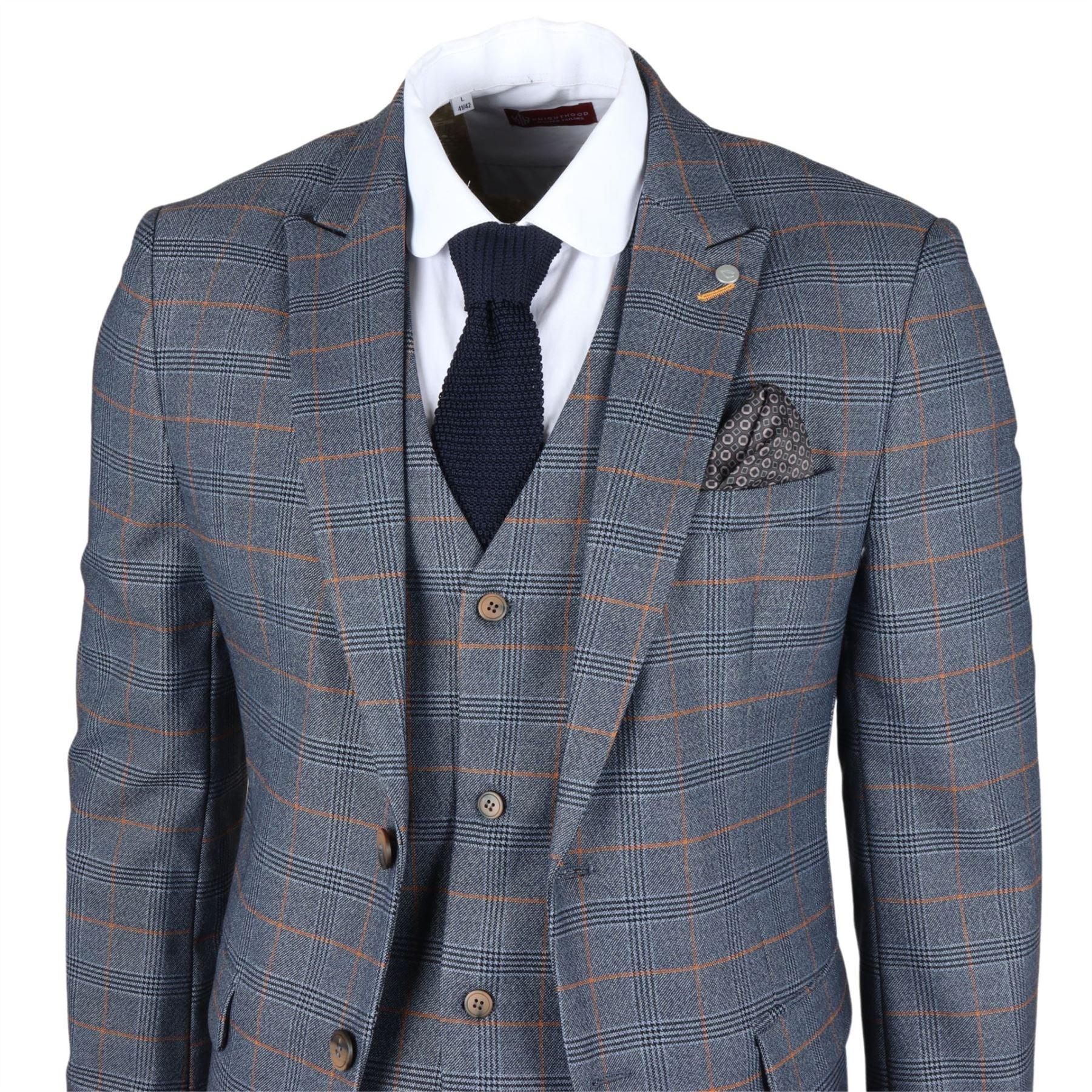 Men's Blazer Navy Checked Classic Sport Coat Plaid Tailored Fit - Knighthood Store