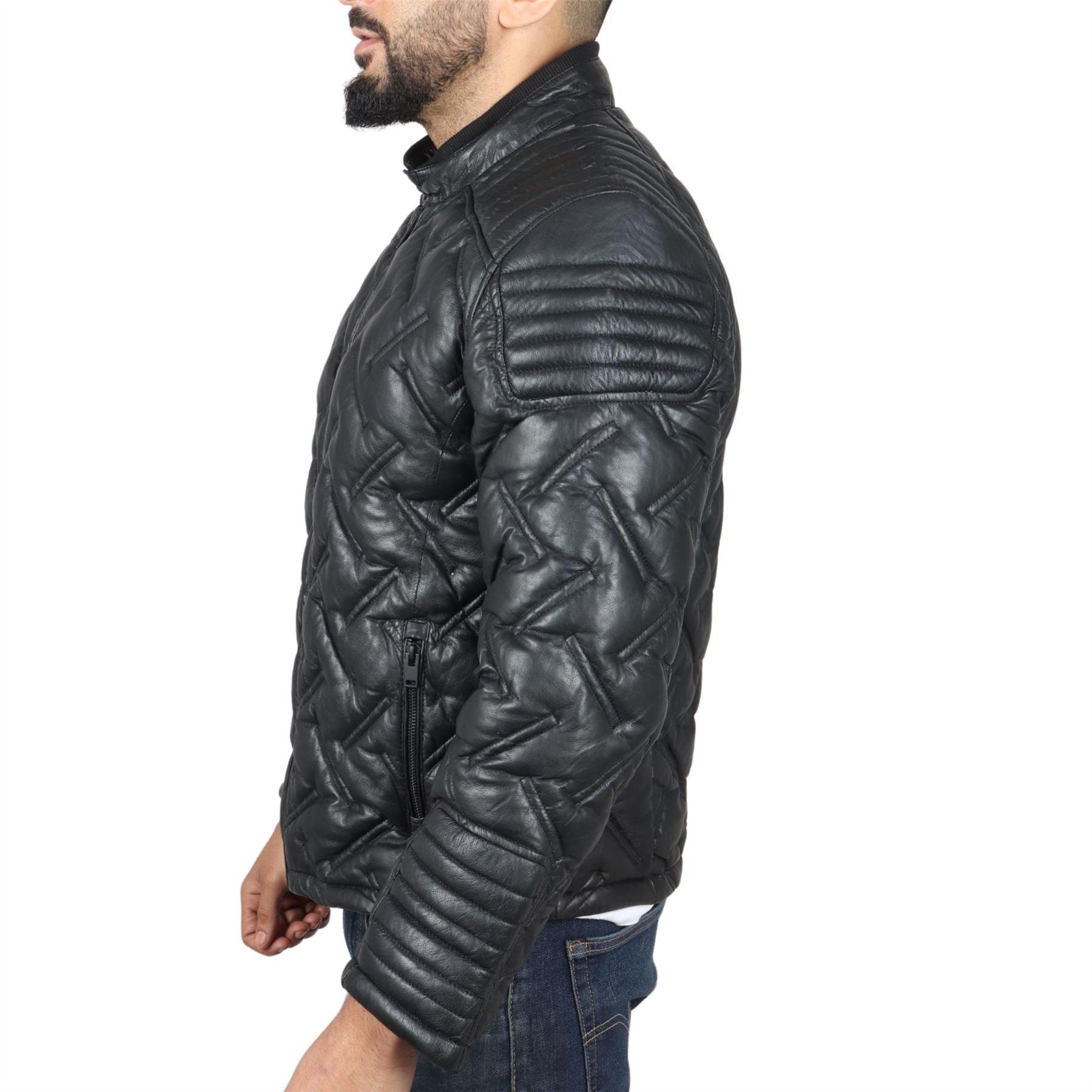 Men's Quilted Puffer Padded Biker Motorcycle Style Real Leather Jacket - Knighthood Store