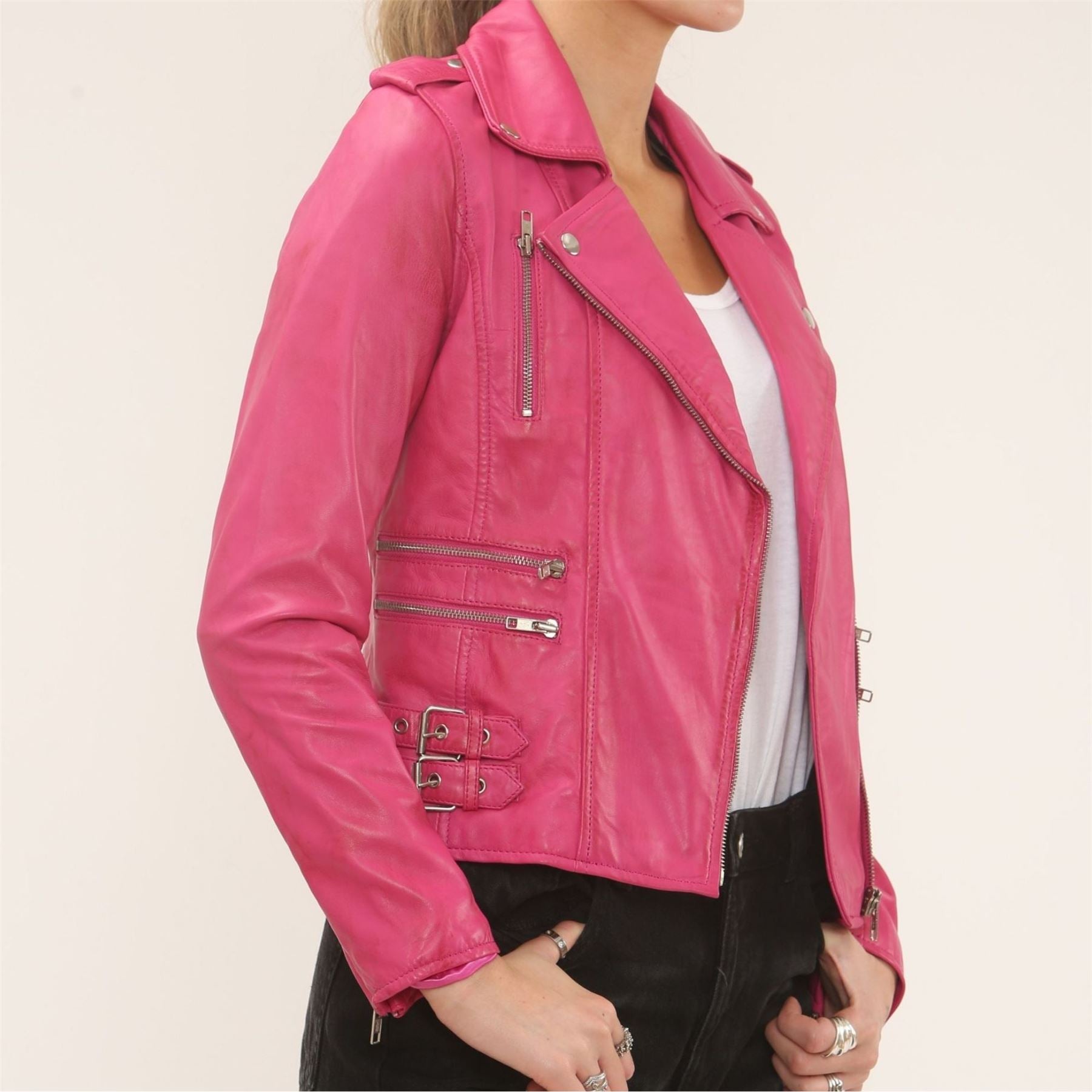 Women's Real Lamb Nappa Leather Vintage Biker Jacket