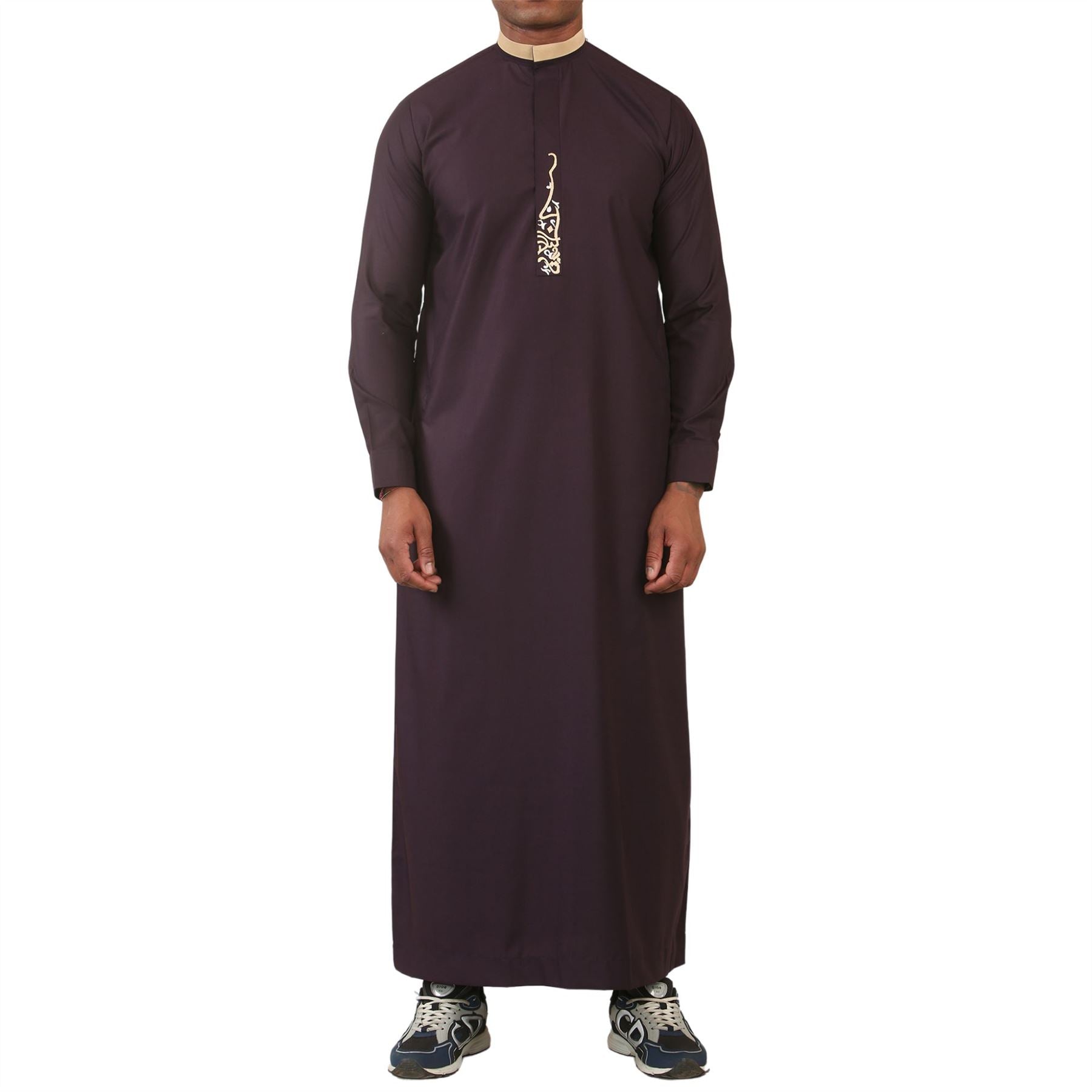 Men's Thobe Jubba Nehru Round Collar Islamic Clothing Muslim Kaftan Embroidery Eid Robe Saudi