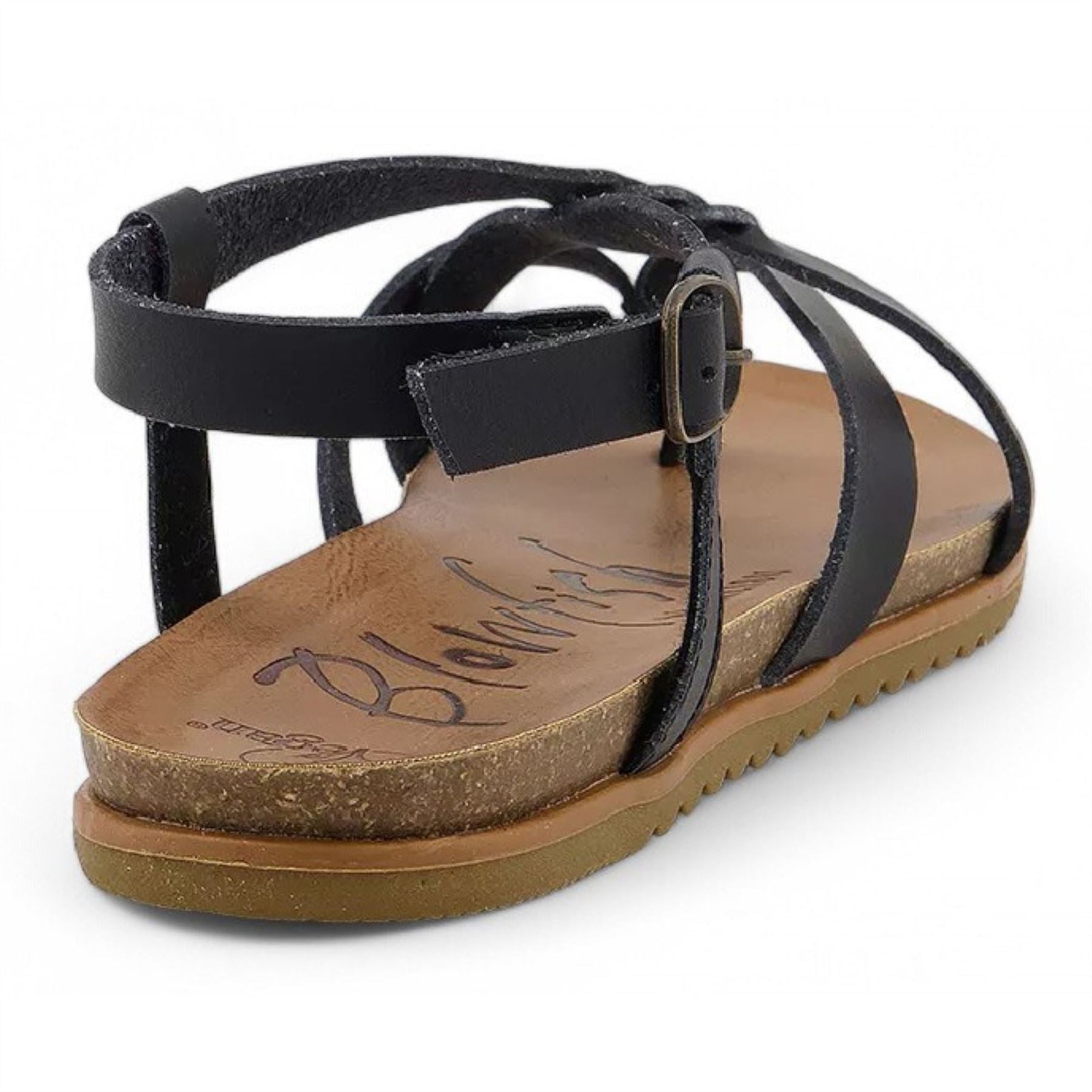 Macarah B - Women's Black Strappy Buckle Sandals