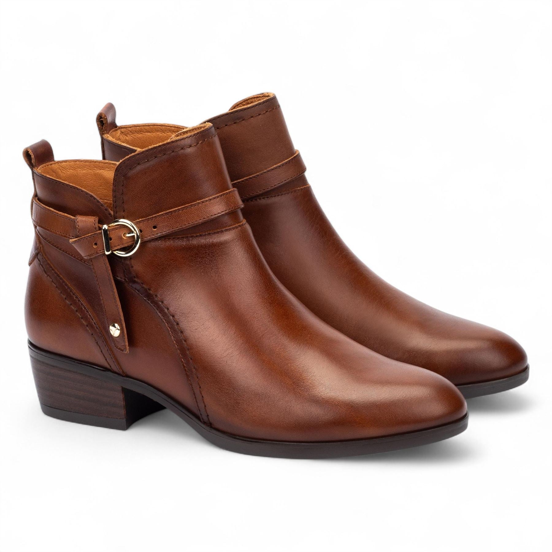 Daroca - Women’s Brown Leather Bootie Heeled Biker Boots