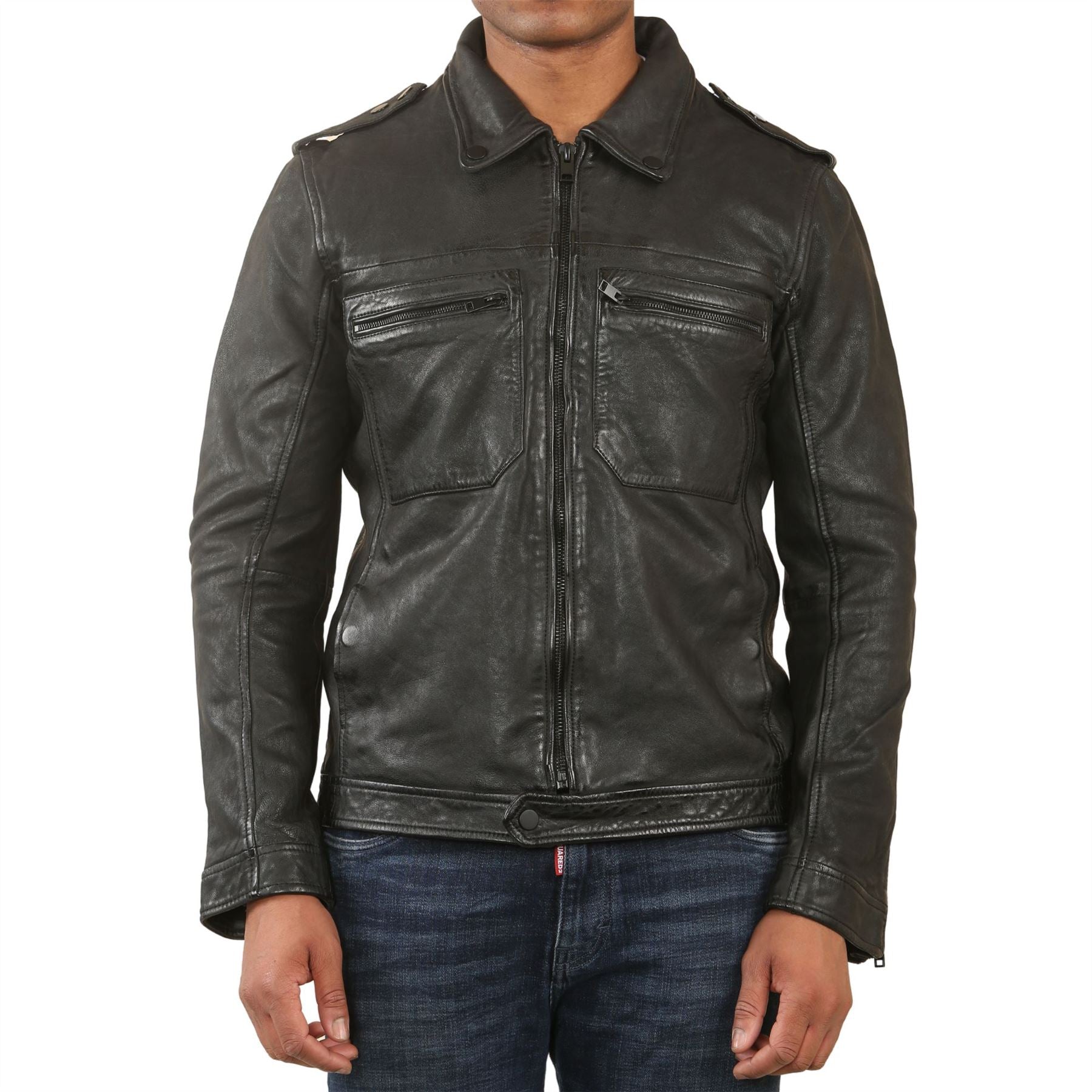 Men's Classic Black Leather Shirt Jacket