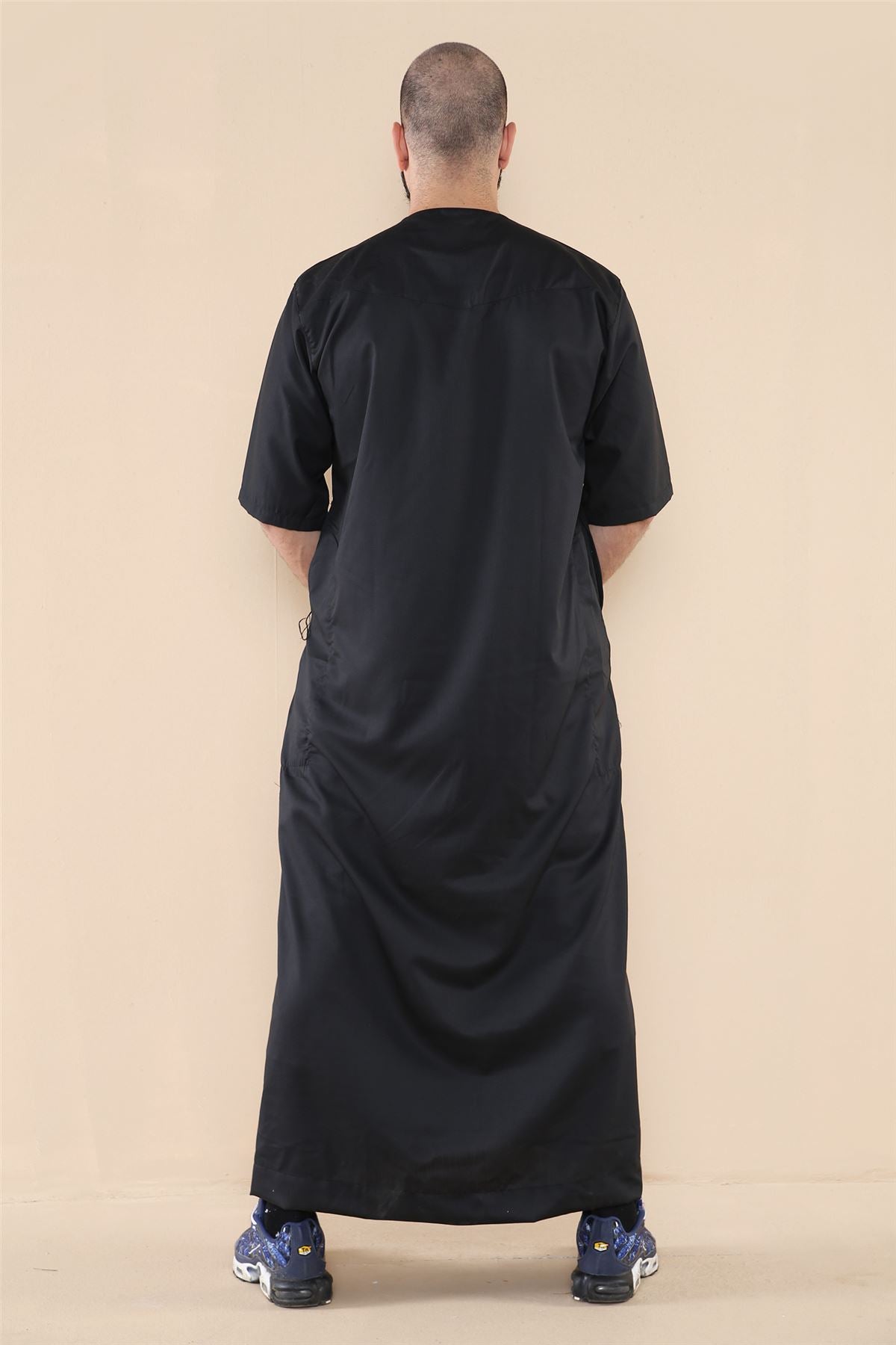 Mens Thobe Jubba Islamic Clothing Kaftan Half Sleeve Robe Moroccan Arab Zipped