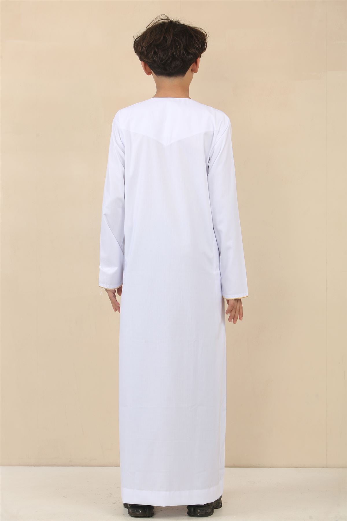 Boy's Thobe Emirati Omani Jubba Islamic Clothing Muslim Kaftan Eid Robe Arab Gold Embroidery