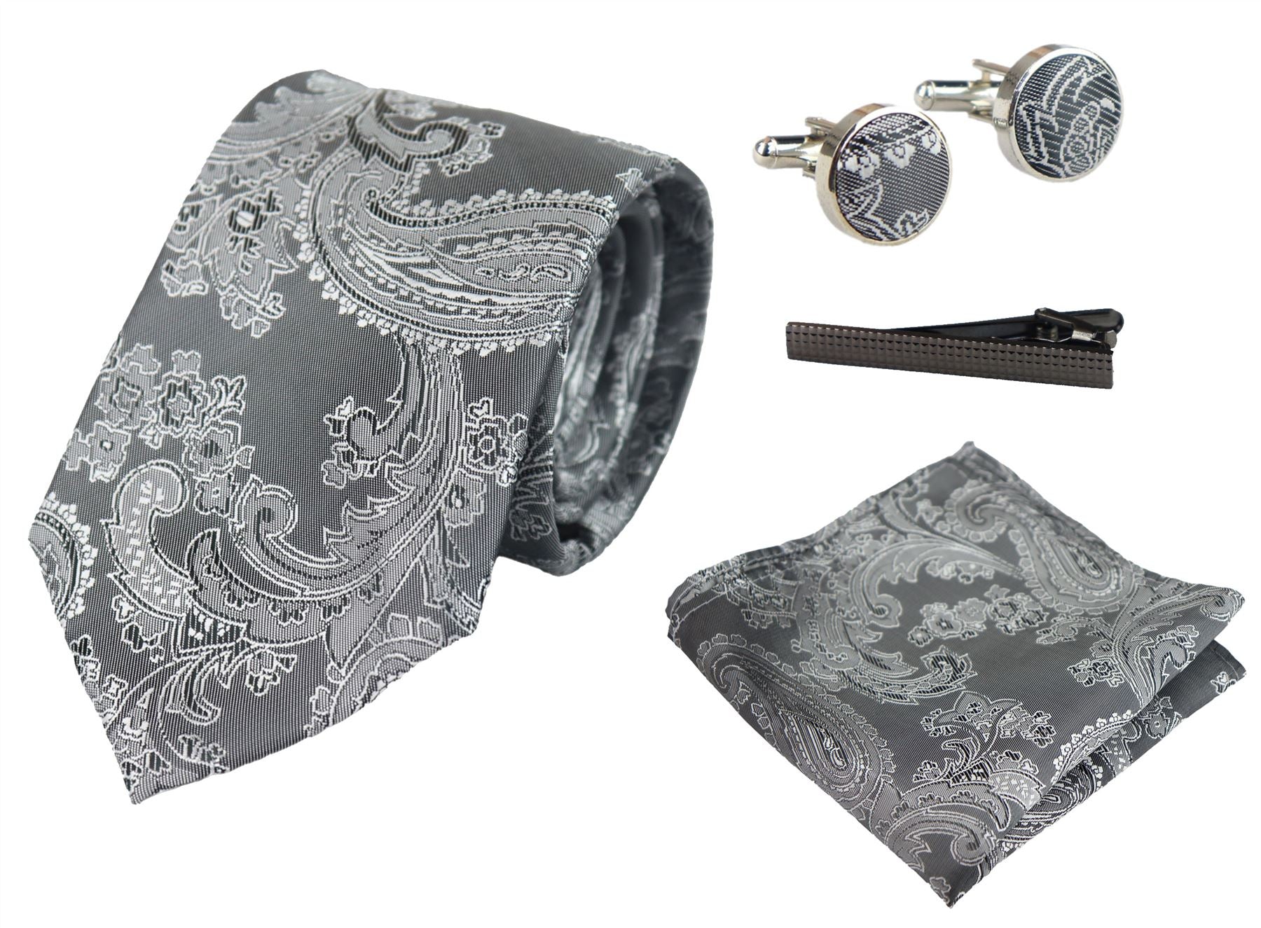 Paisley Neck Tie Gift Set Pocket Square Cuff Links Tie Floral Satin