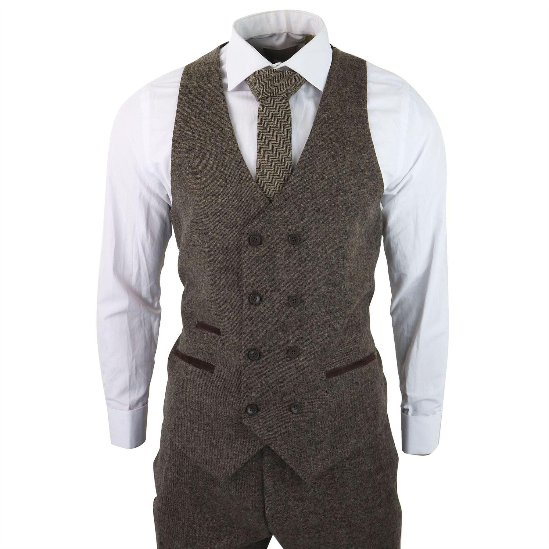 Mens Wool 3 Piece Suit Double Breast Waistcoat Tweed Blinders Classic 1920s Oak - Knighthood Store