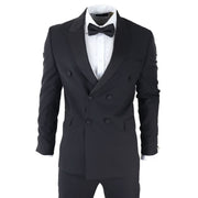 Mens Double Breasted Black Tuxedo Suit Dinner Jacket Stripe Trouser Tux Classic Satin