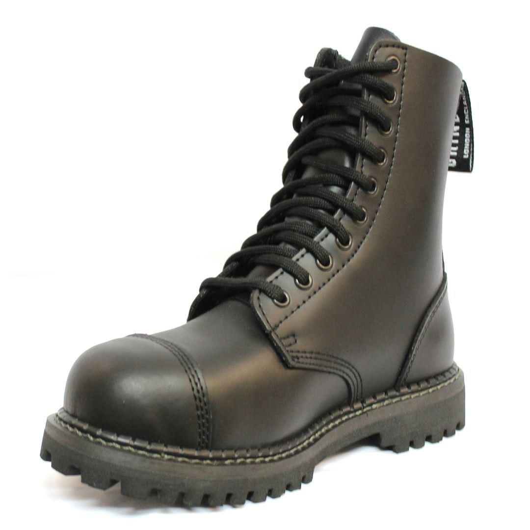 Unisex Real Leather Military Boots Black Ginders Stag Punk Rock Safety Steel Toe - Knighthood Store