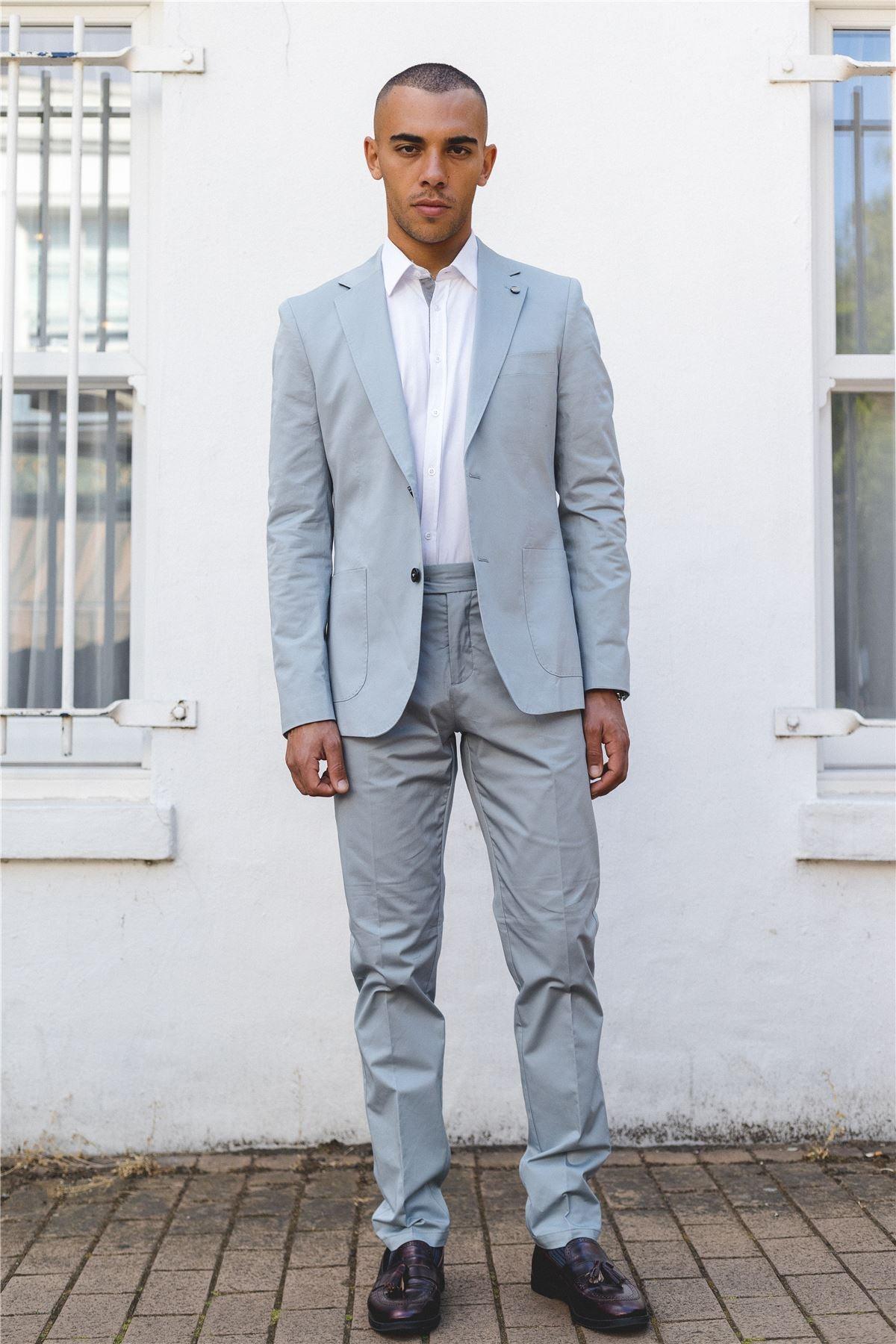 Mens 2 Piece Summer Suit Light Blue Office Wedding Smart Casual Classic Italian Tailored Fit - Knighthood Store